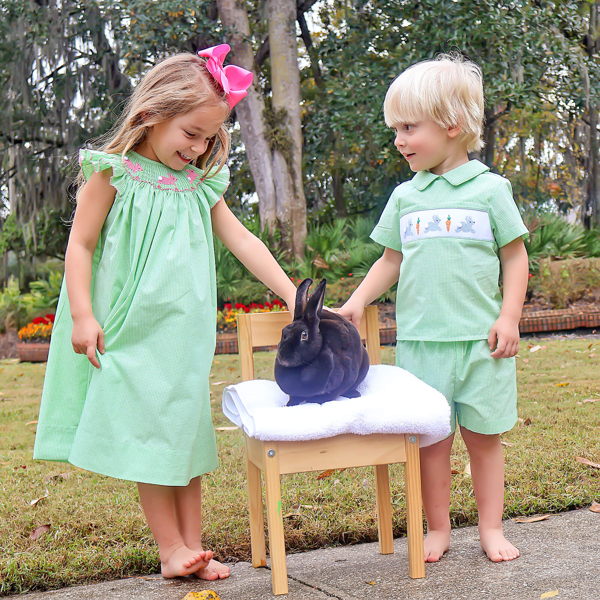 Hop To It Green Bunny Smocked Collared Short Set - Image 4