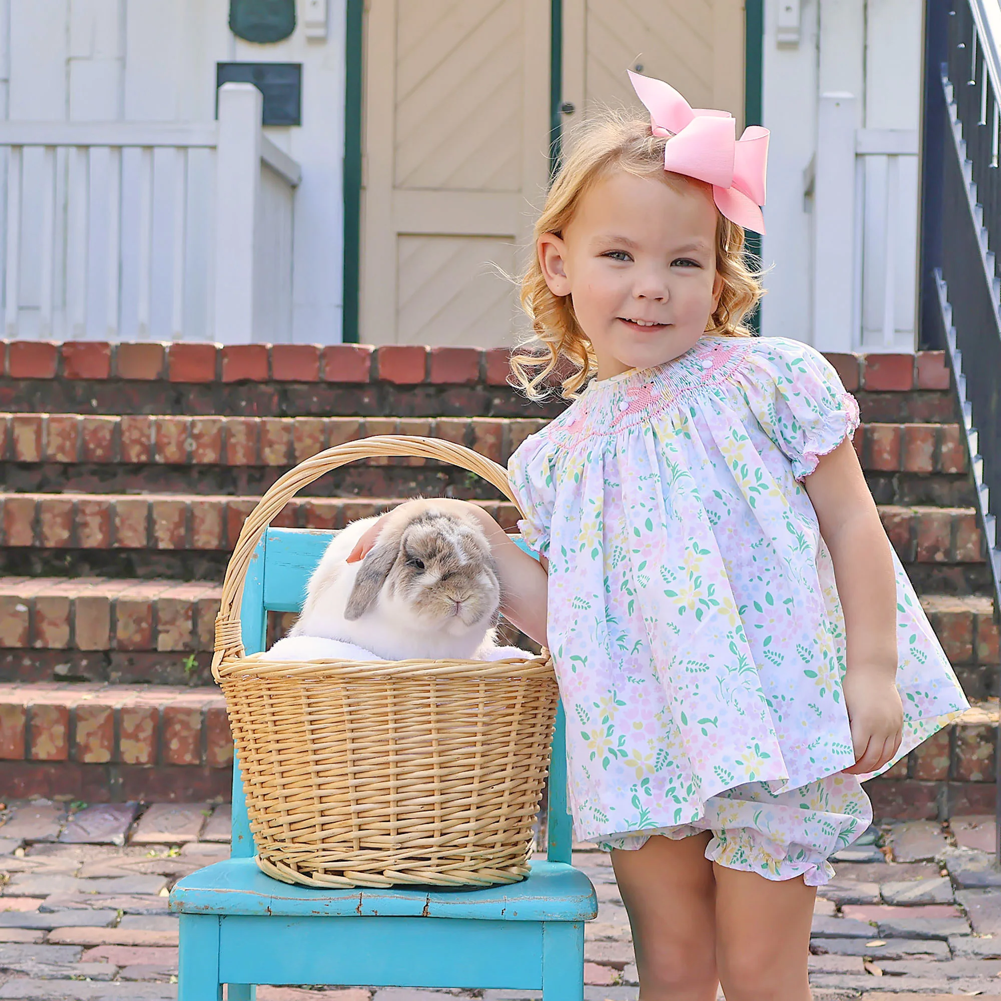 Hopping Bunny Smocked Garden Floral Bloomer Set - Image 2