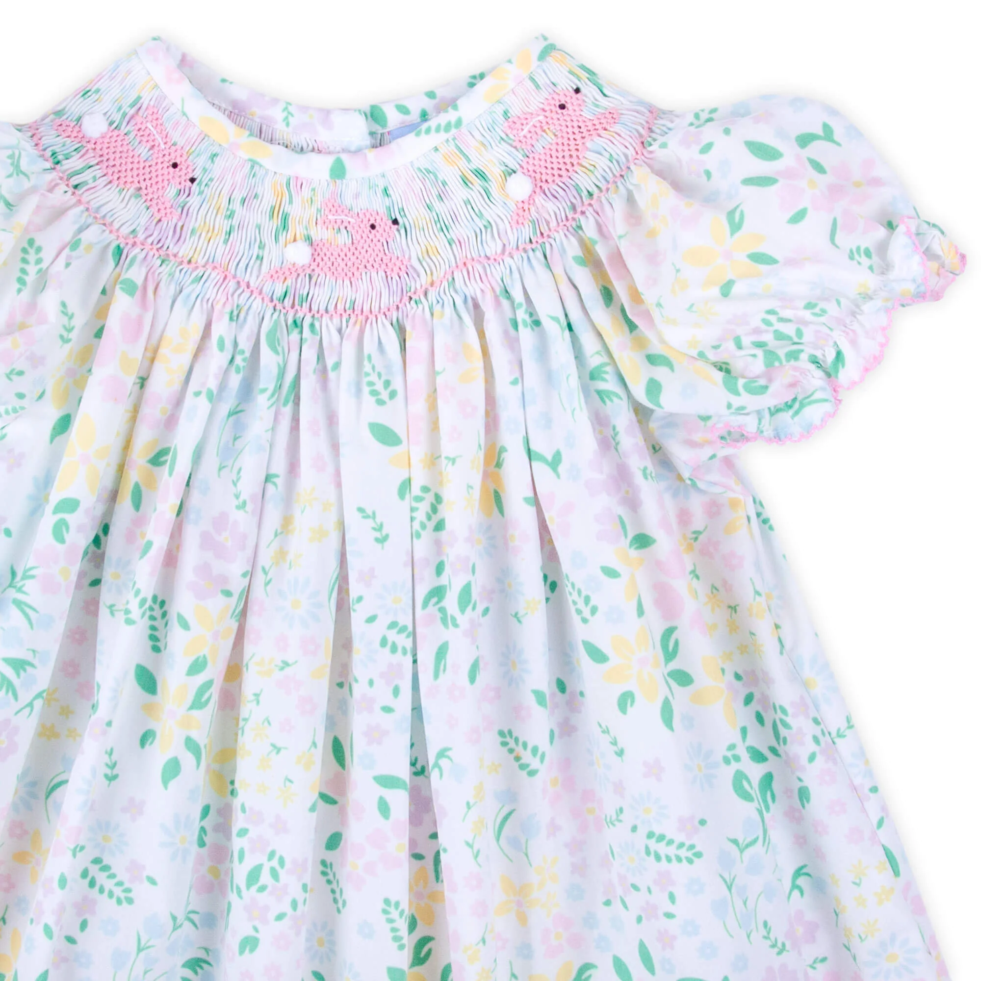 Hopping Bunny Smocked Garden Floral Bishop Dress - Image 2
