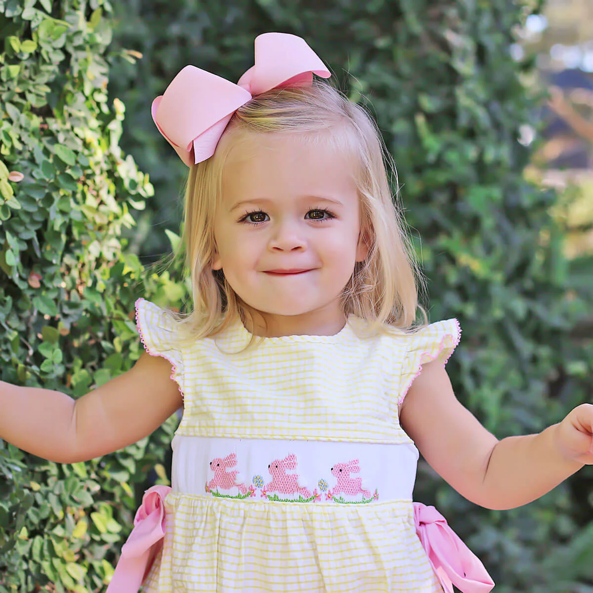 Hoppy Bunnies Yellow Smocked Beverly Bubble - Image 5