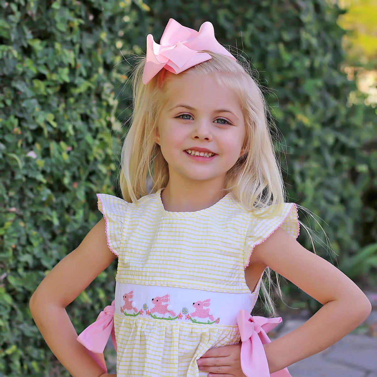 Hoppy Bunnies Yellow Smocked Beverly Dress - Image 6