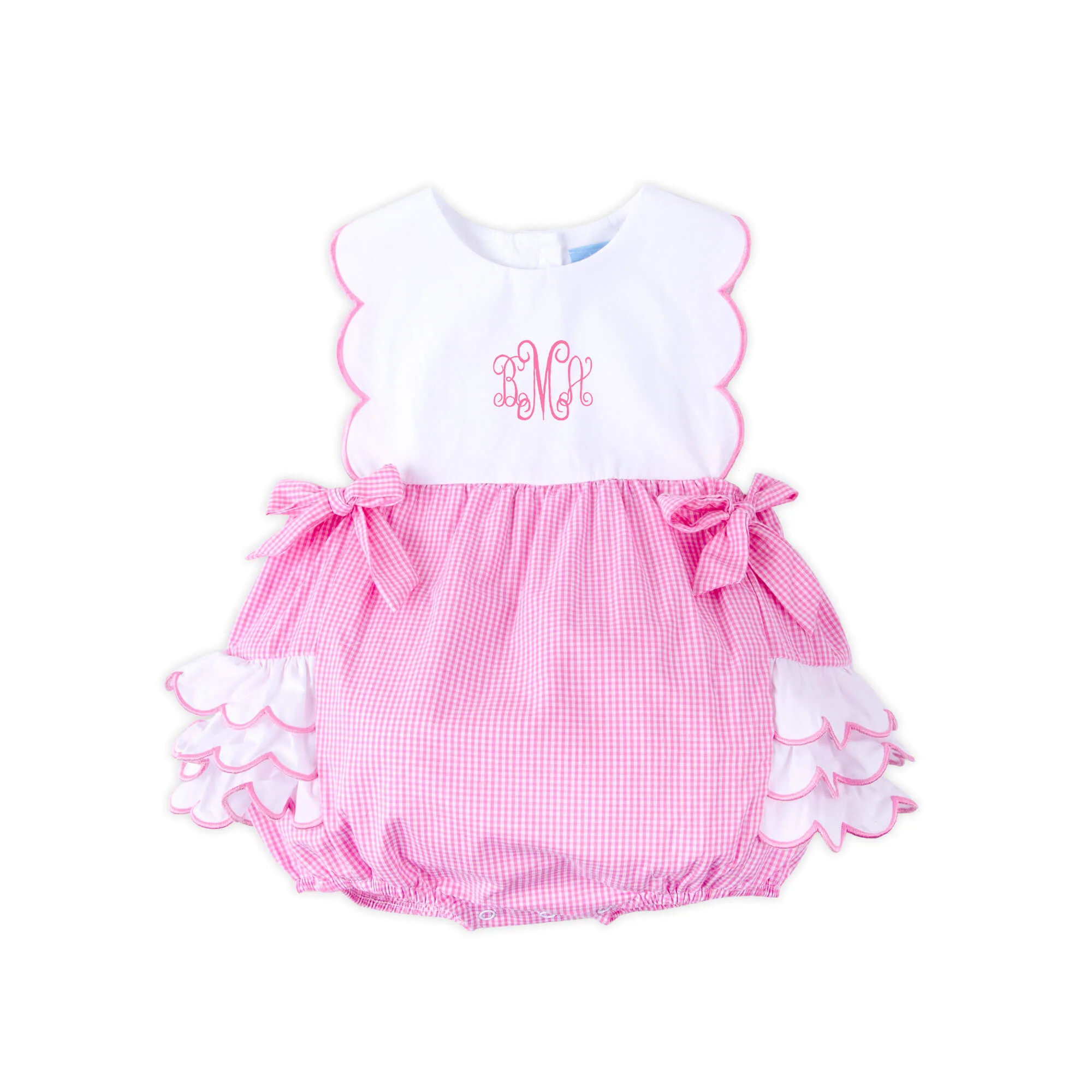 Hot Pink Gingham Scalloped Bib Bubble - Image 2
