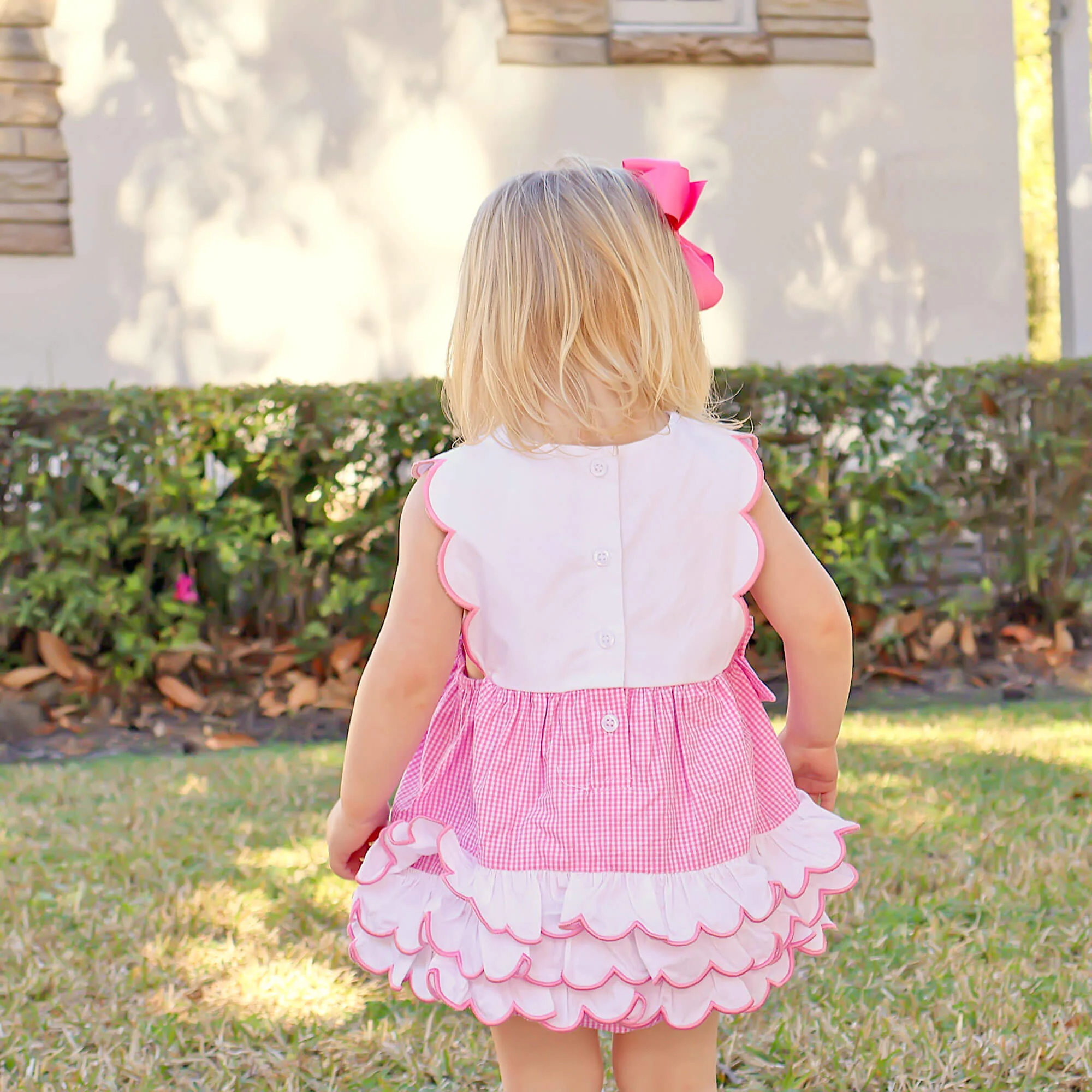 Hot Pink Gingham Scalloped Bib Bubble - Image 3