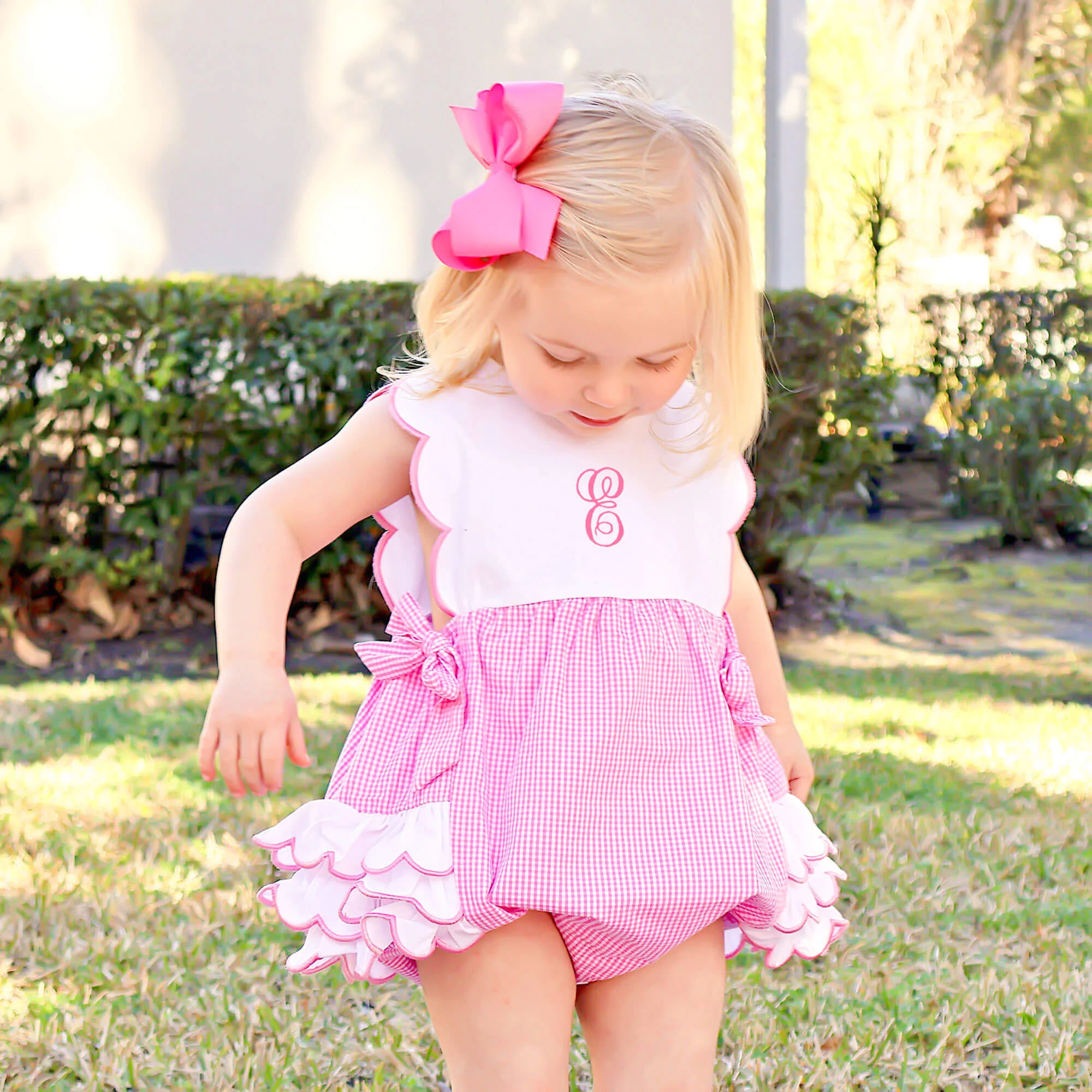 Hot Pink Gingham Scalloped Bib Bubble - Image 5