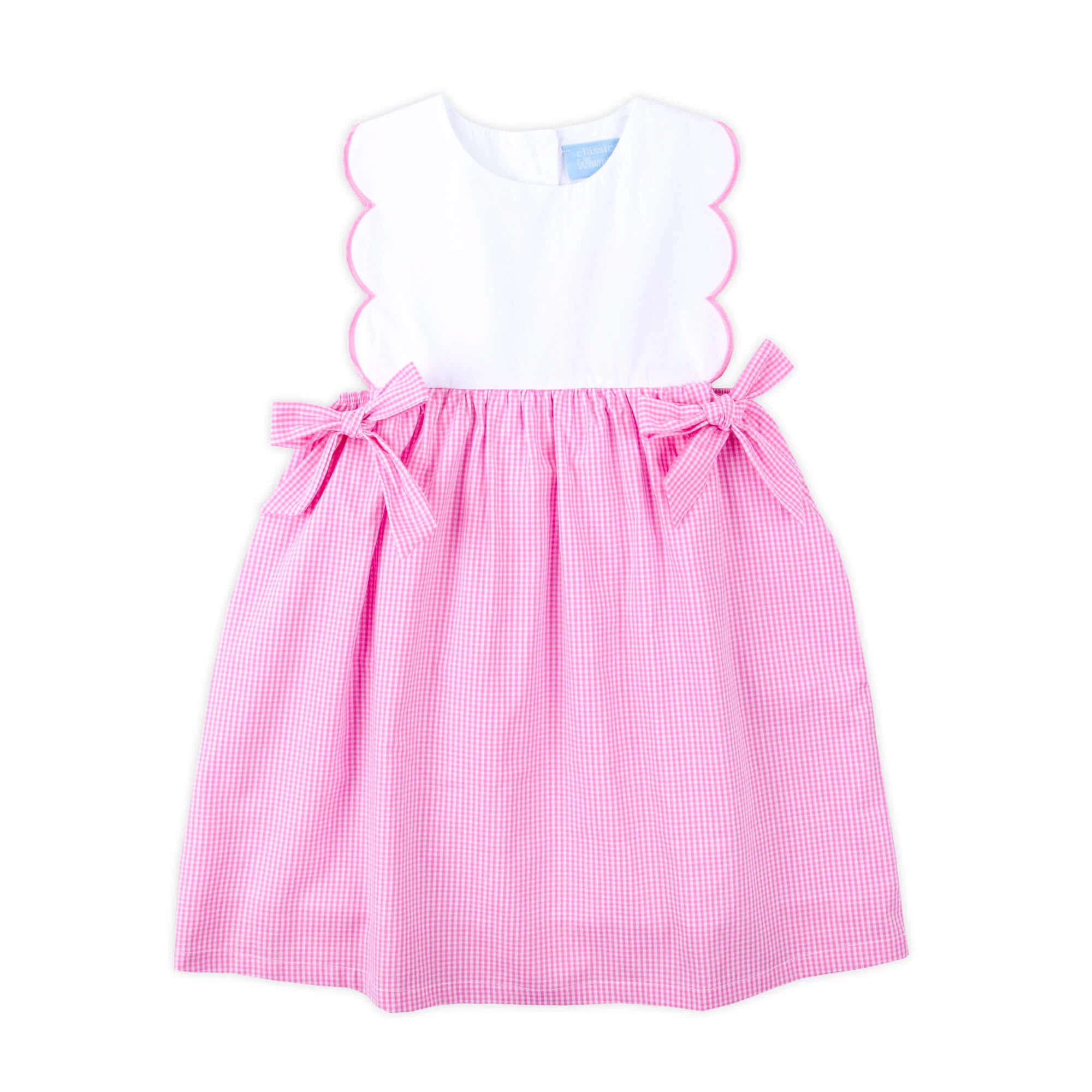 Hot Pink Gingham Scalloped Bib Dress - Image 2