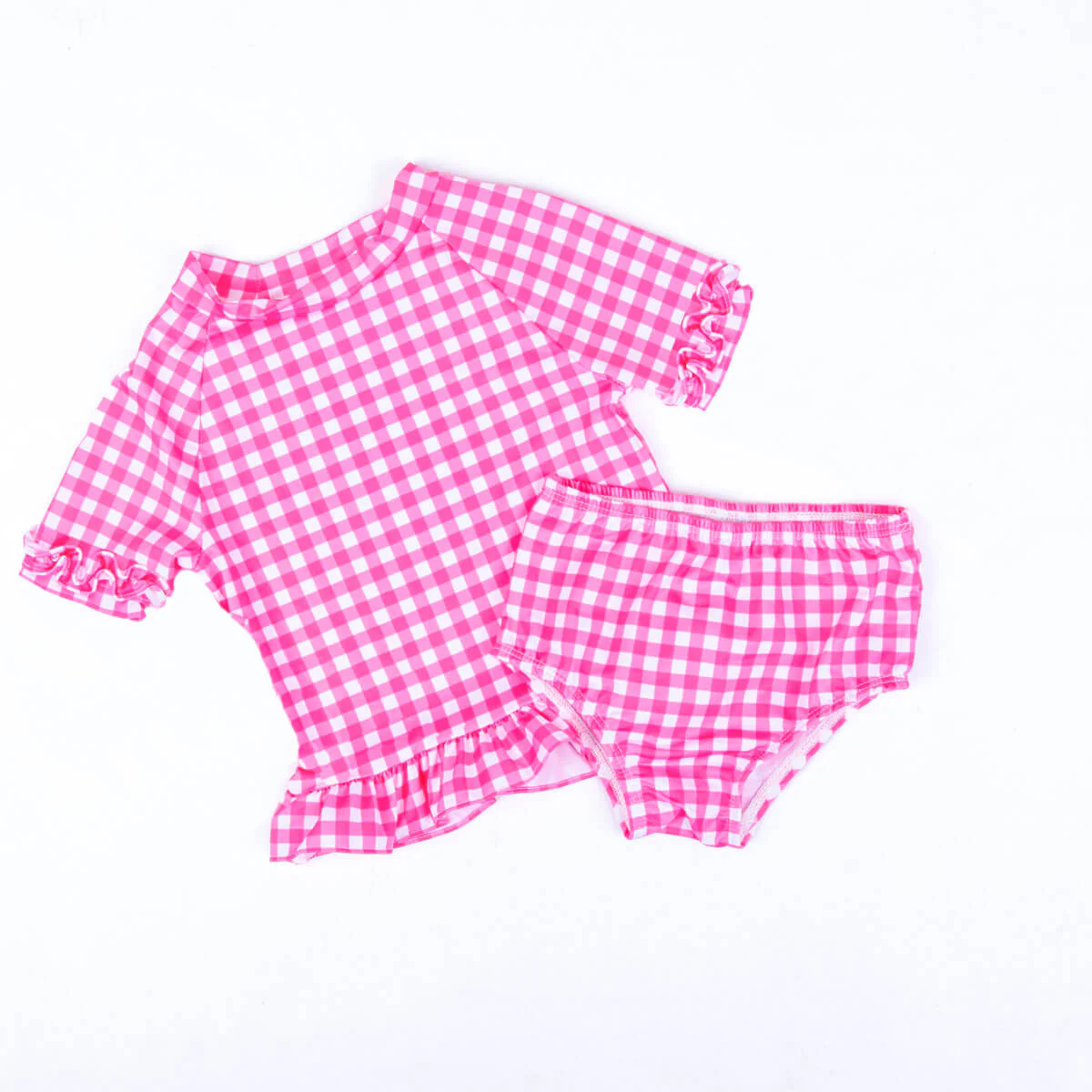 Hot Pink Gingham Short Sleeve Rash Guard Set - Image 2