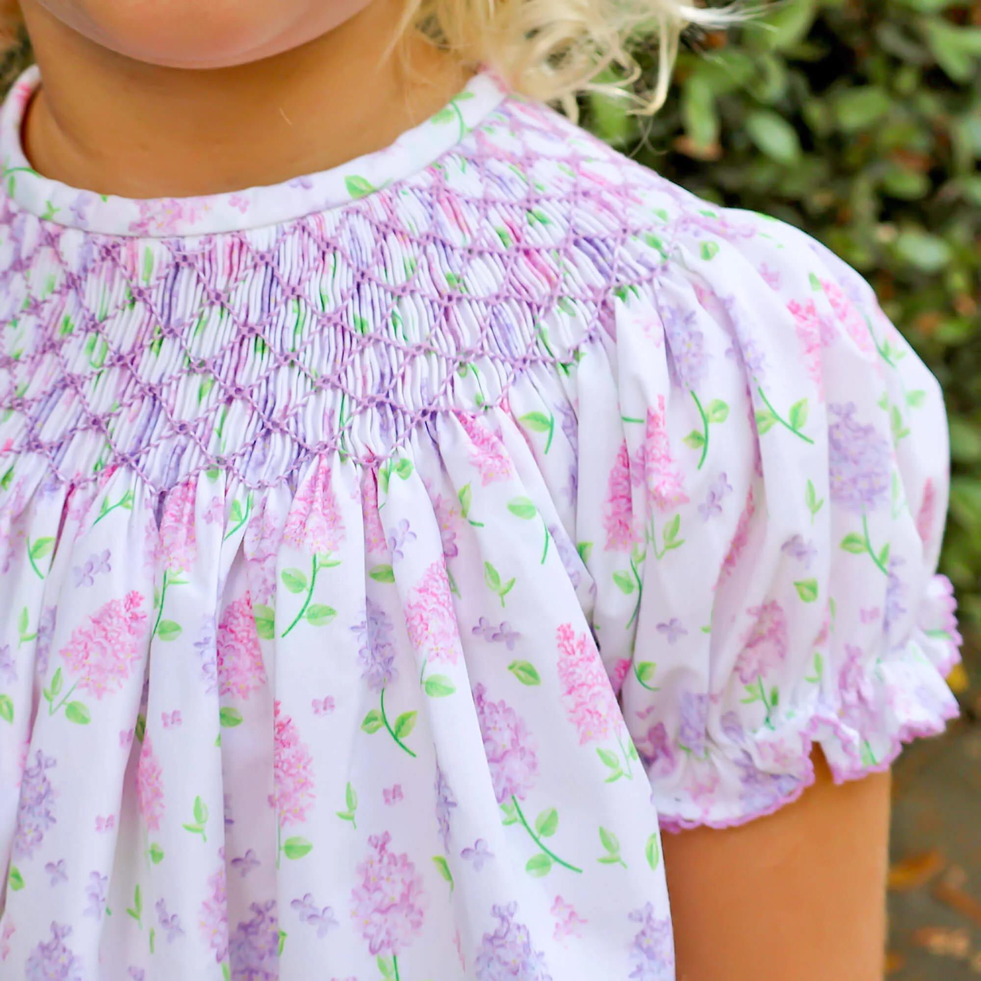 Hydrangea Floral Lavender Smocked Bishop Dress - Image 4