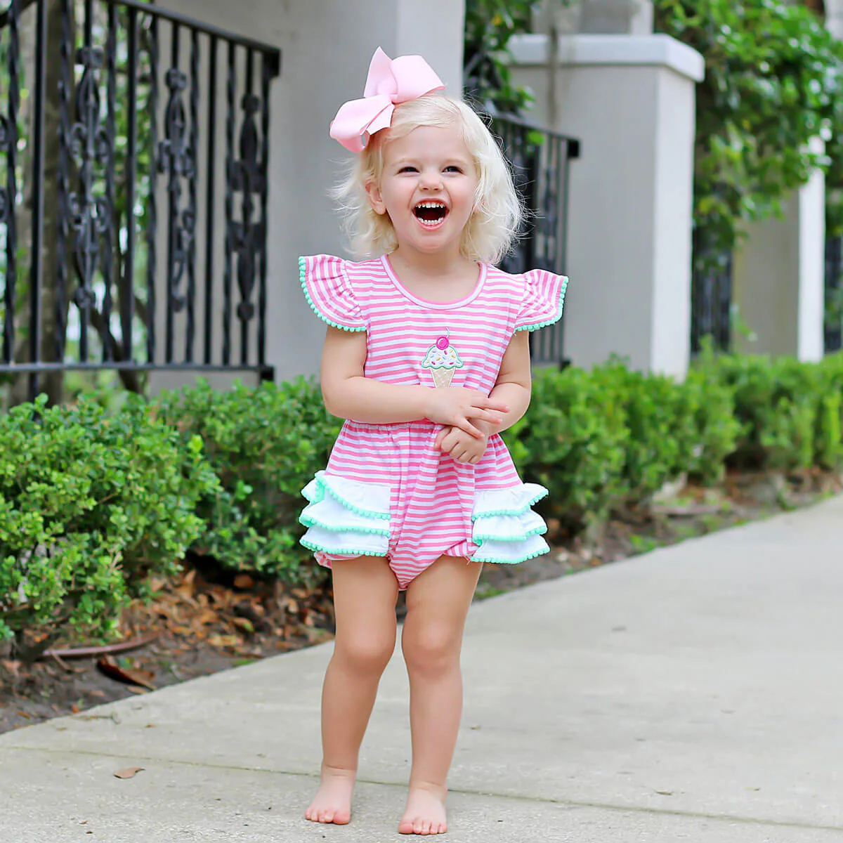 Ice Cream Cone Pink Stripe Ruffle Bubble - Image 11
