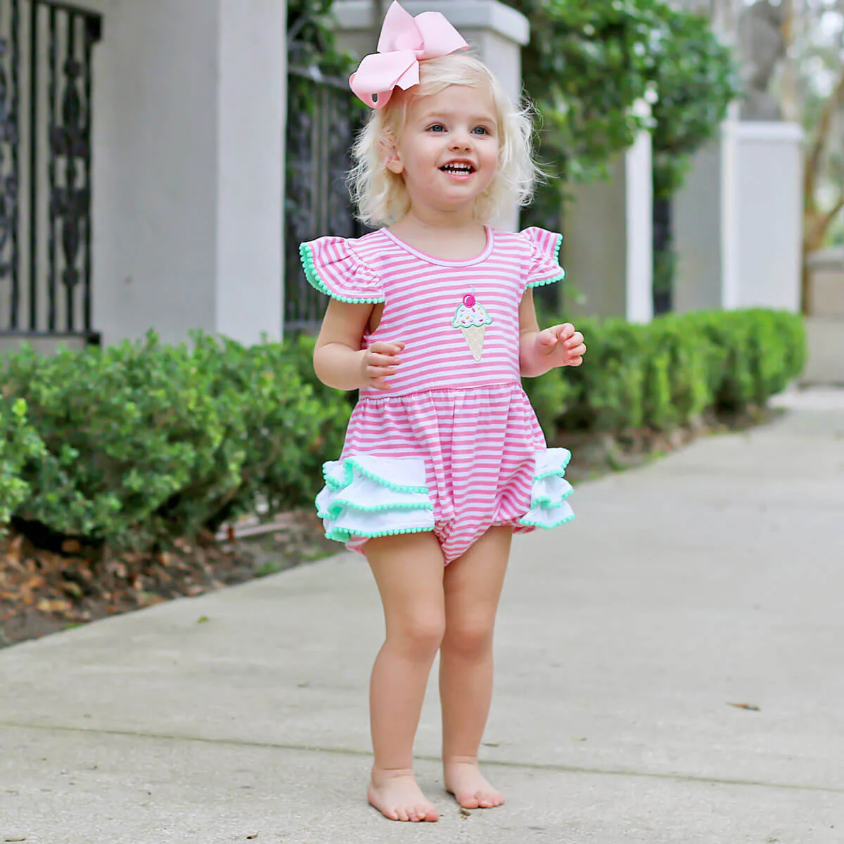 Ice Cream Cone Pink Stripe Ruffle Bubble - Image 5