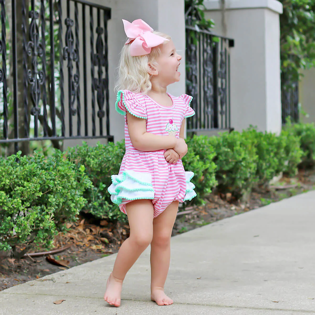 Ice Cream Cone Pink Stripe Ruffle Bubble - Image 7