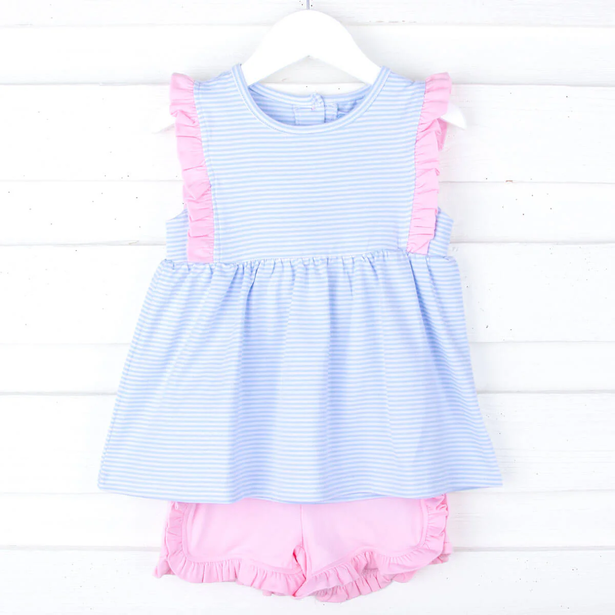 Josie Stripe Light Blue Knit Stripe Short Set - Image 2
