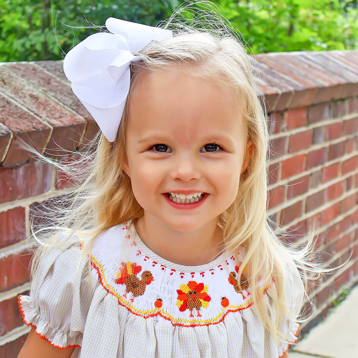 Smocked Turkey Khaki Gingham Bishop Dress - Image 2