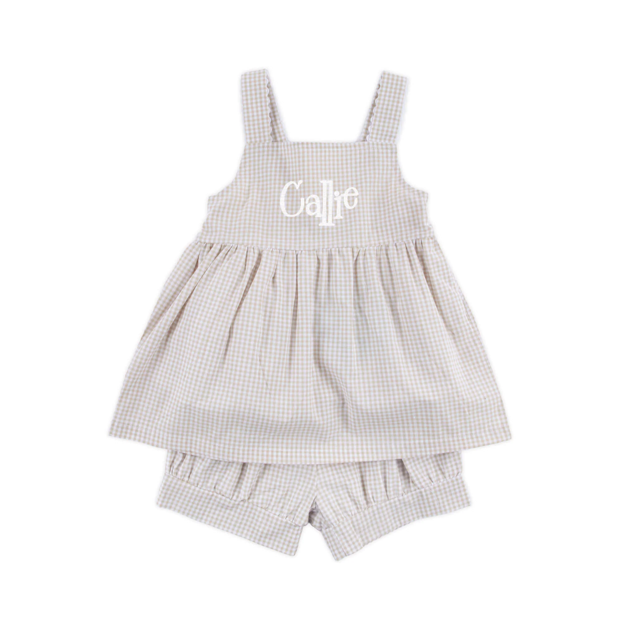 Khaki Gingham Mia Short Set - Image 2