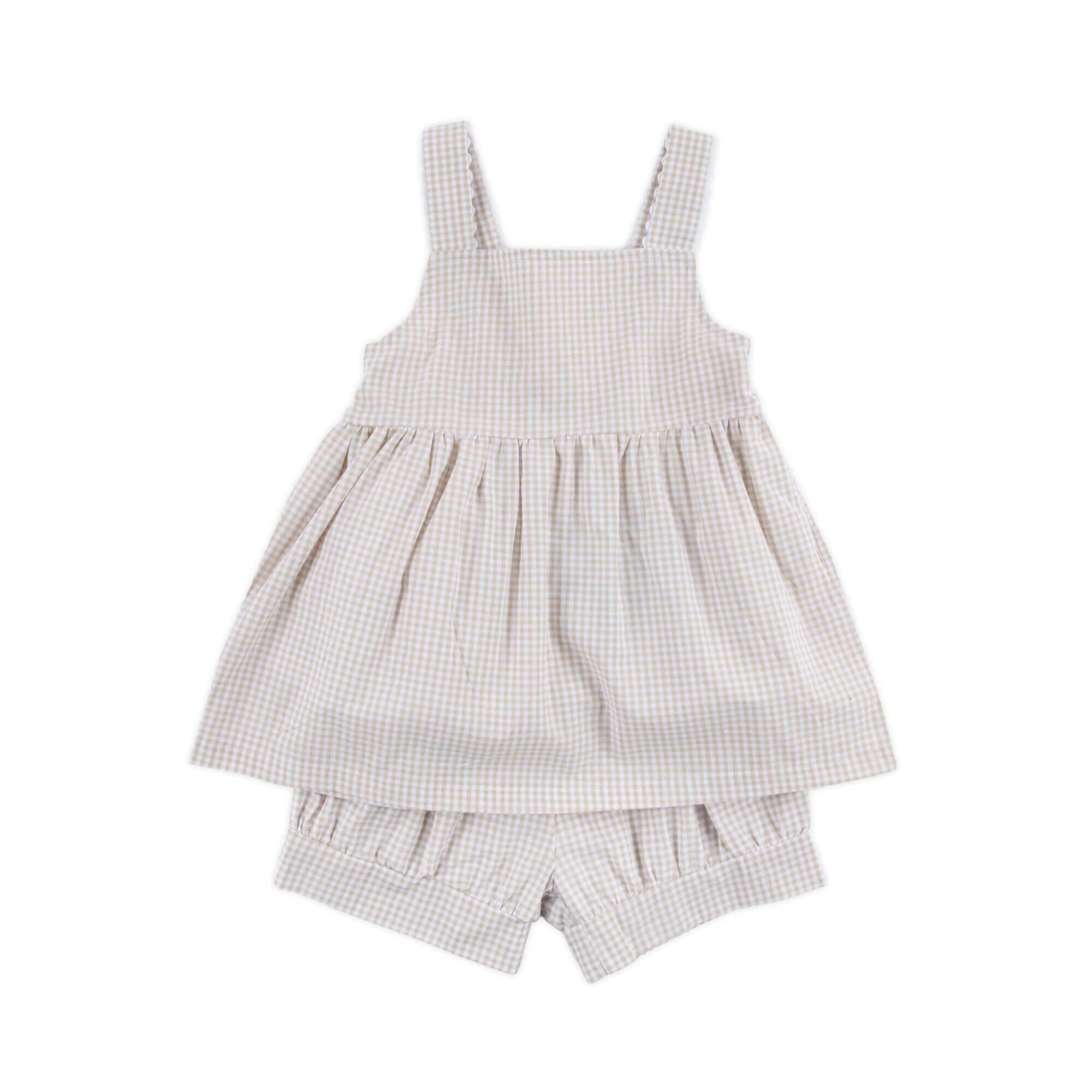 Khaki Gingham Mia Short Set - Image 4