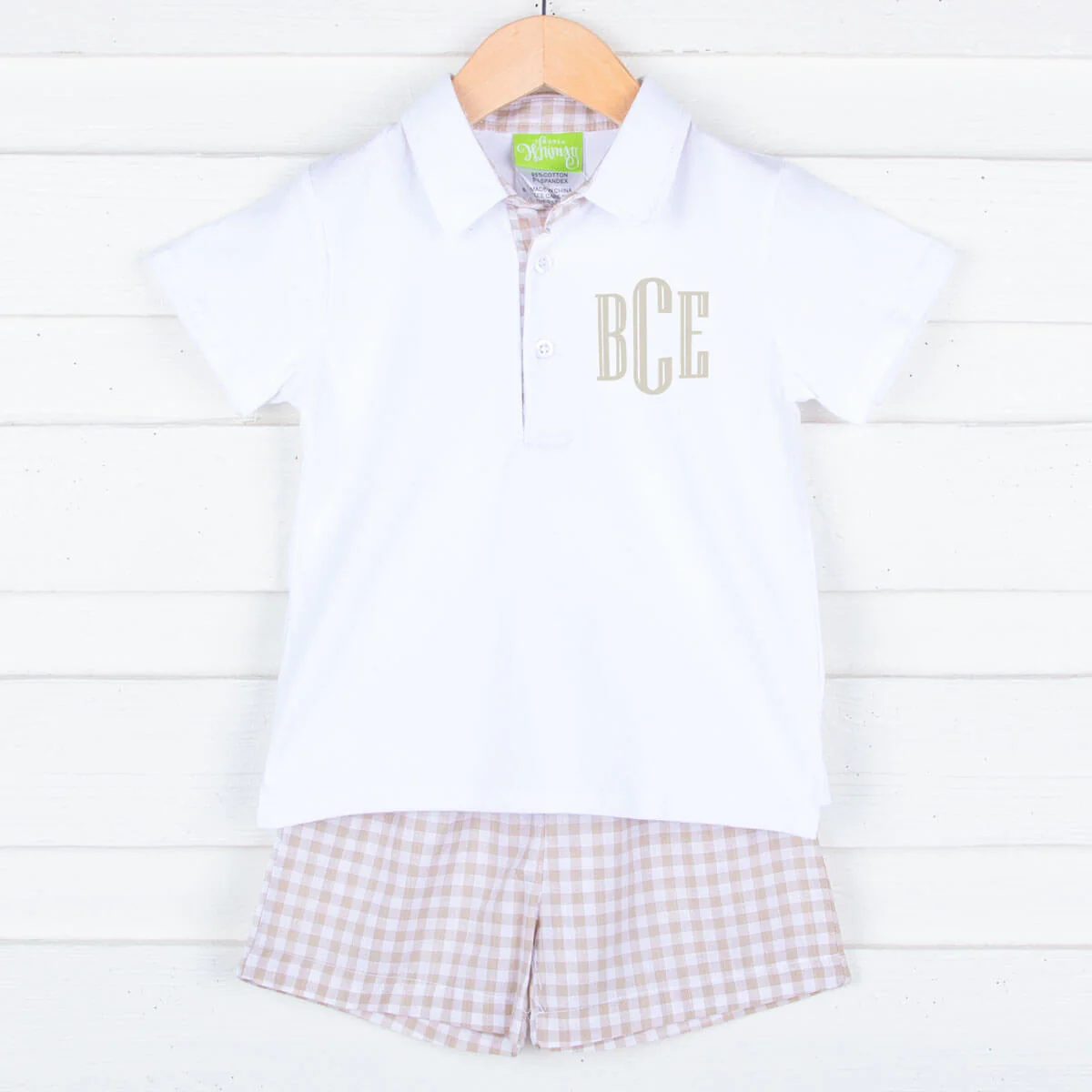 Khaki Gingham Boy Polo Short Set - Image 2