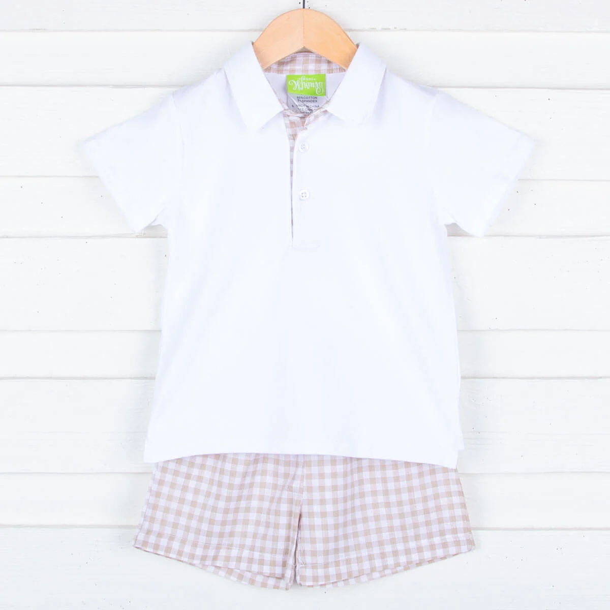 Khaki Gingham Boy Polo Short Set - Image 4