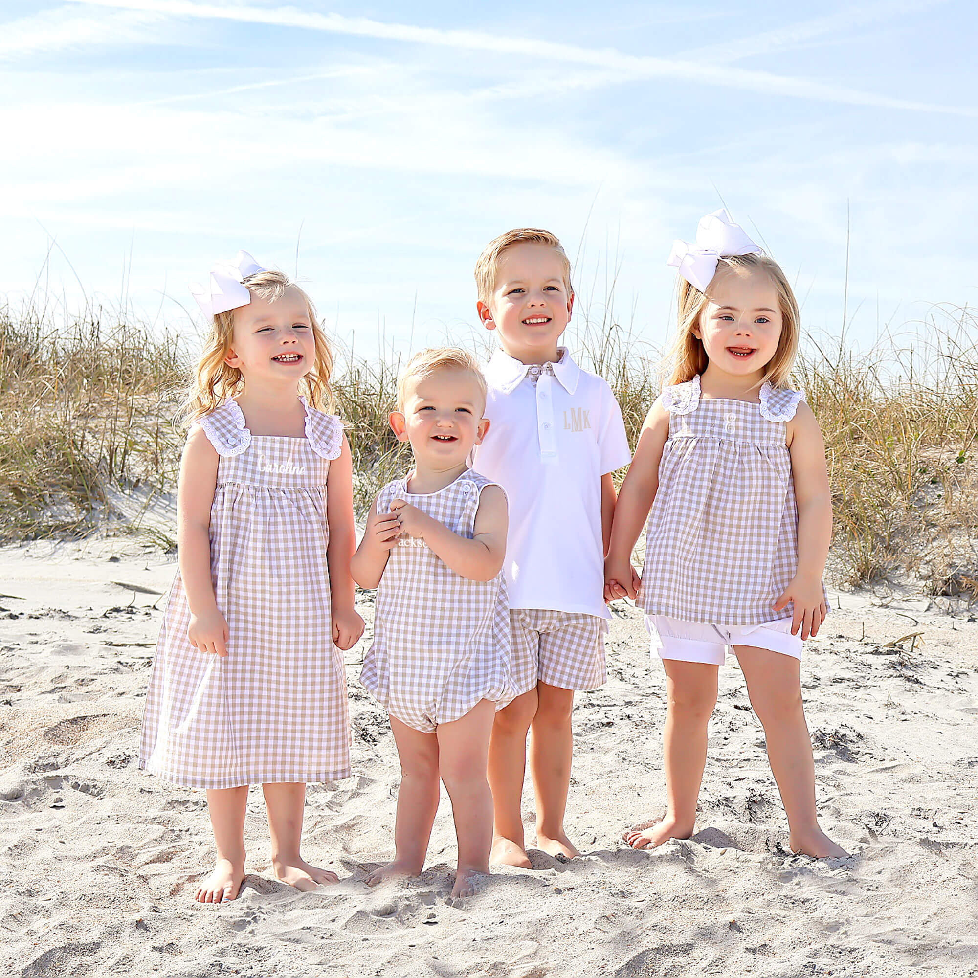 Khaki Gingham Boy Polo Short Set - Image 6