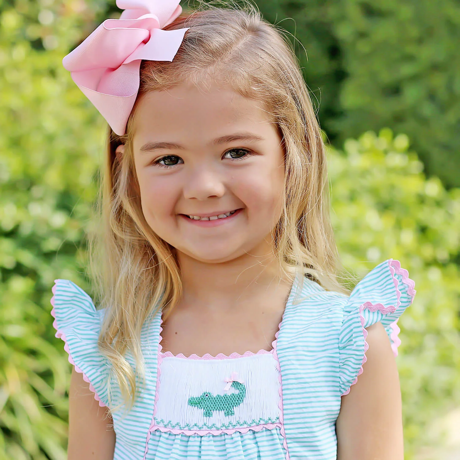 Green Seersucker Alligator Smocked Short Set - Image 4