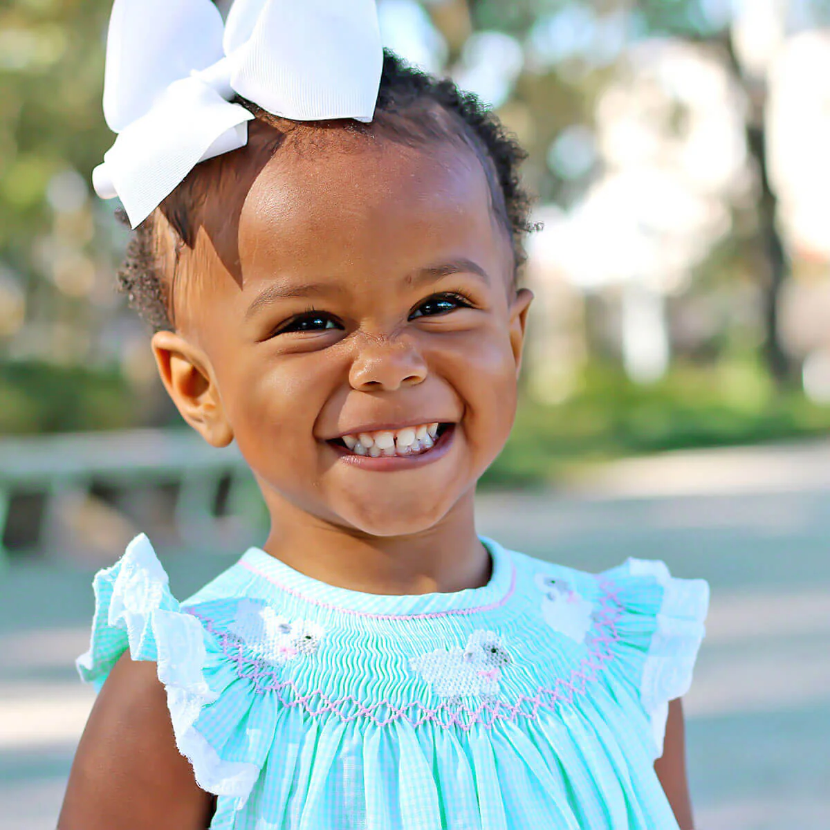 Lamb Smocked Bubble Mint Gingham - Image 2
