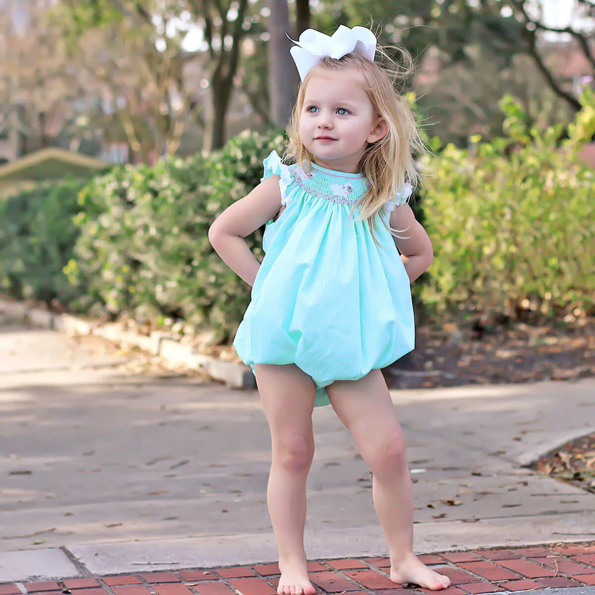 Lamb Smocked Bubble Mint Gingham - Image 3