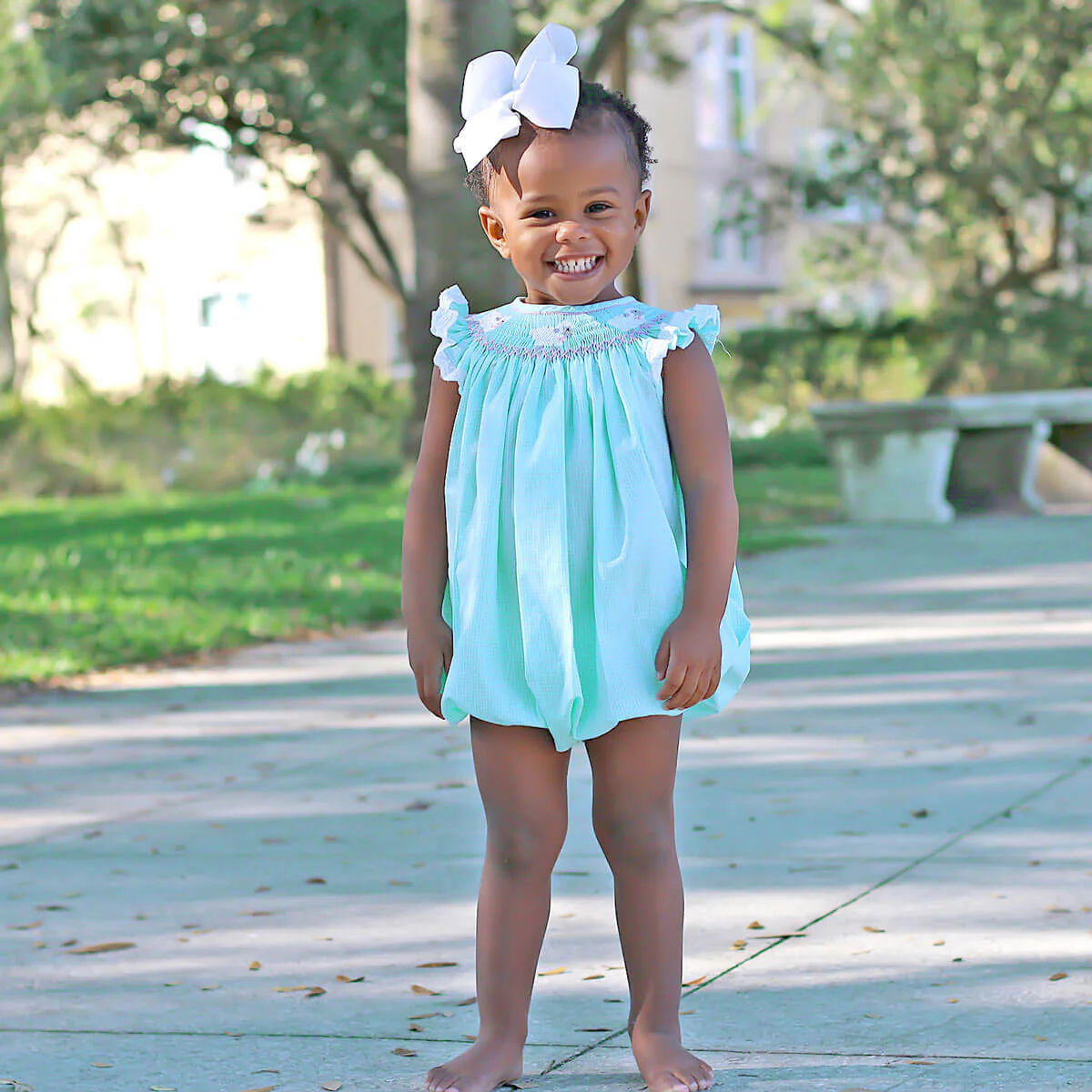 Lamb Smocked Bubble Mint Gingham - Image 5