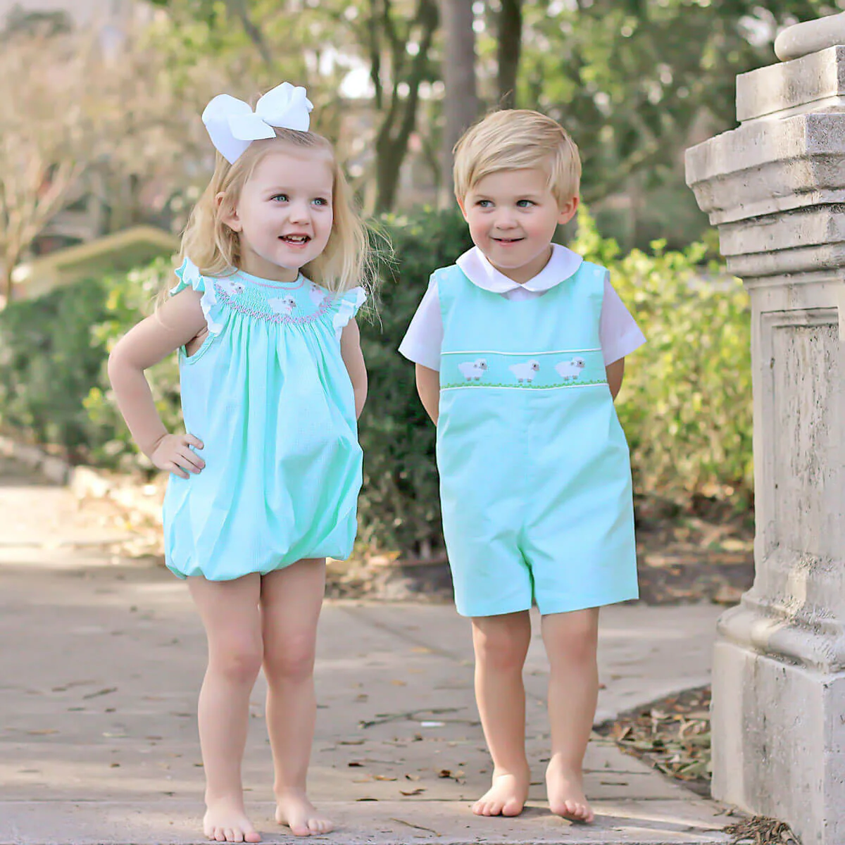 Lamb Smocked Bubble Mint Gingham - Image 7