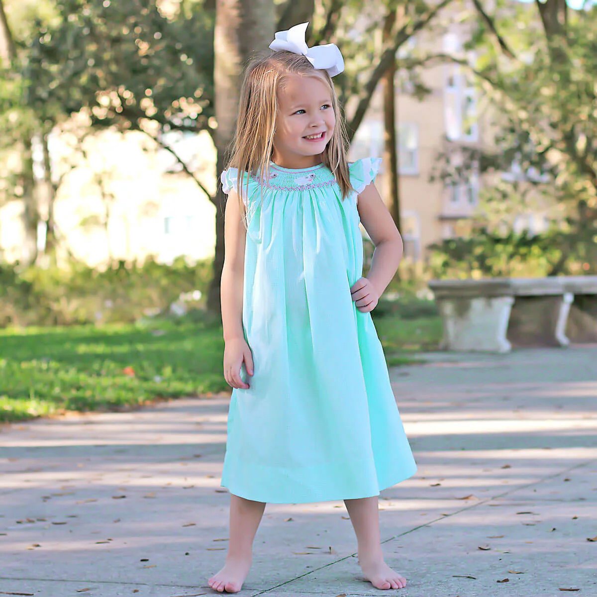 Lamb Smocked Mint Gingham Dress - Image 7