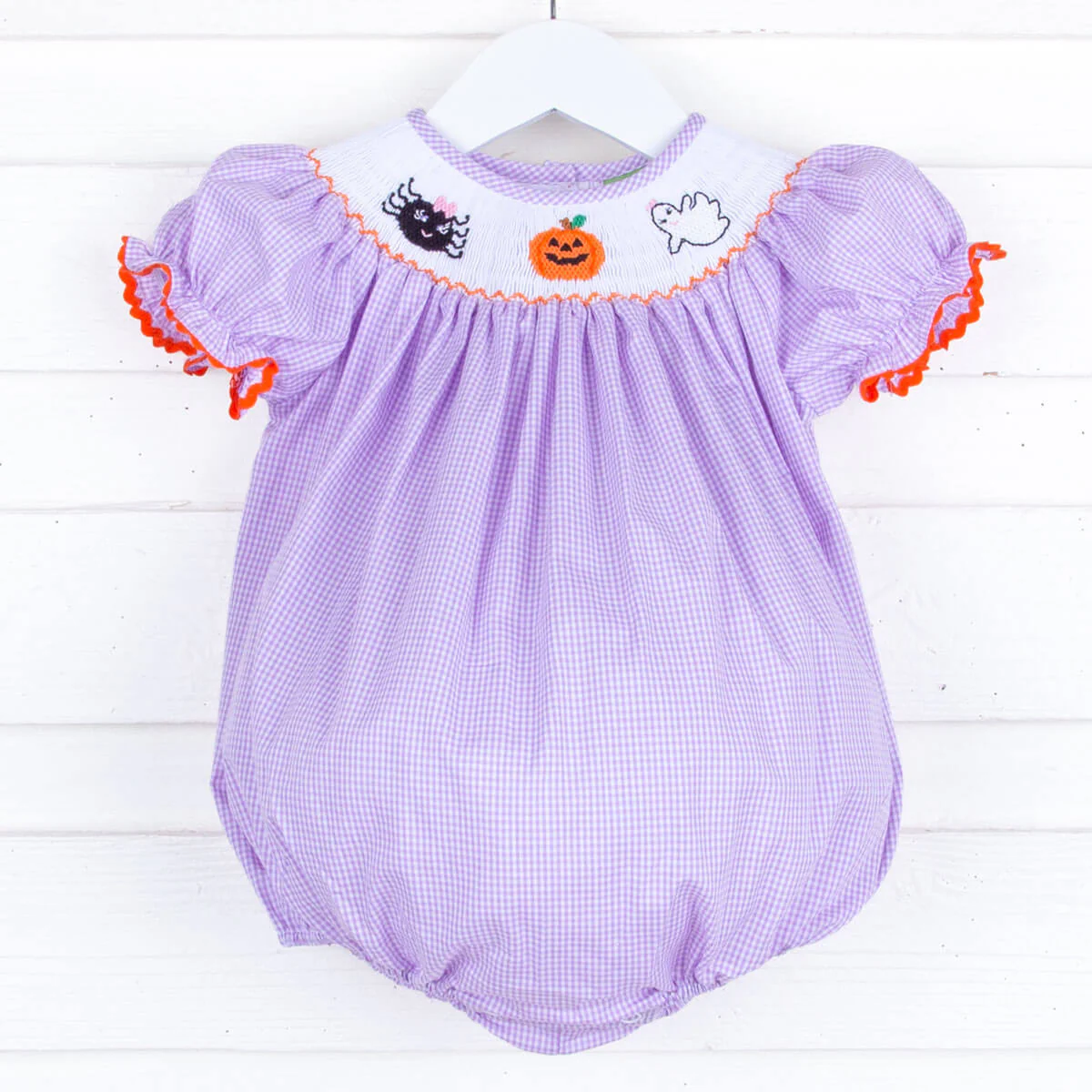 Halloween Smocked Lavender Gingham Bubble - Image 2