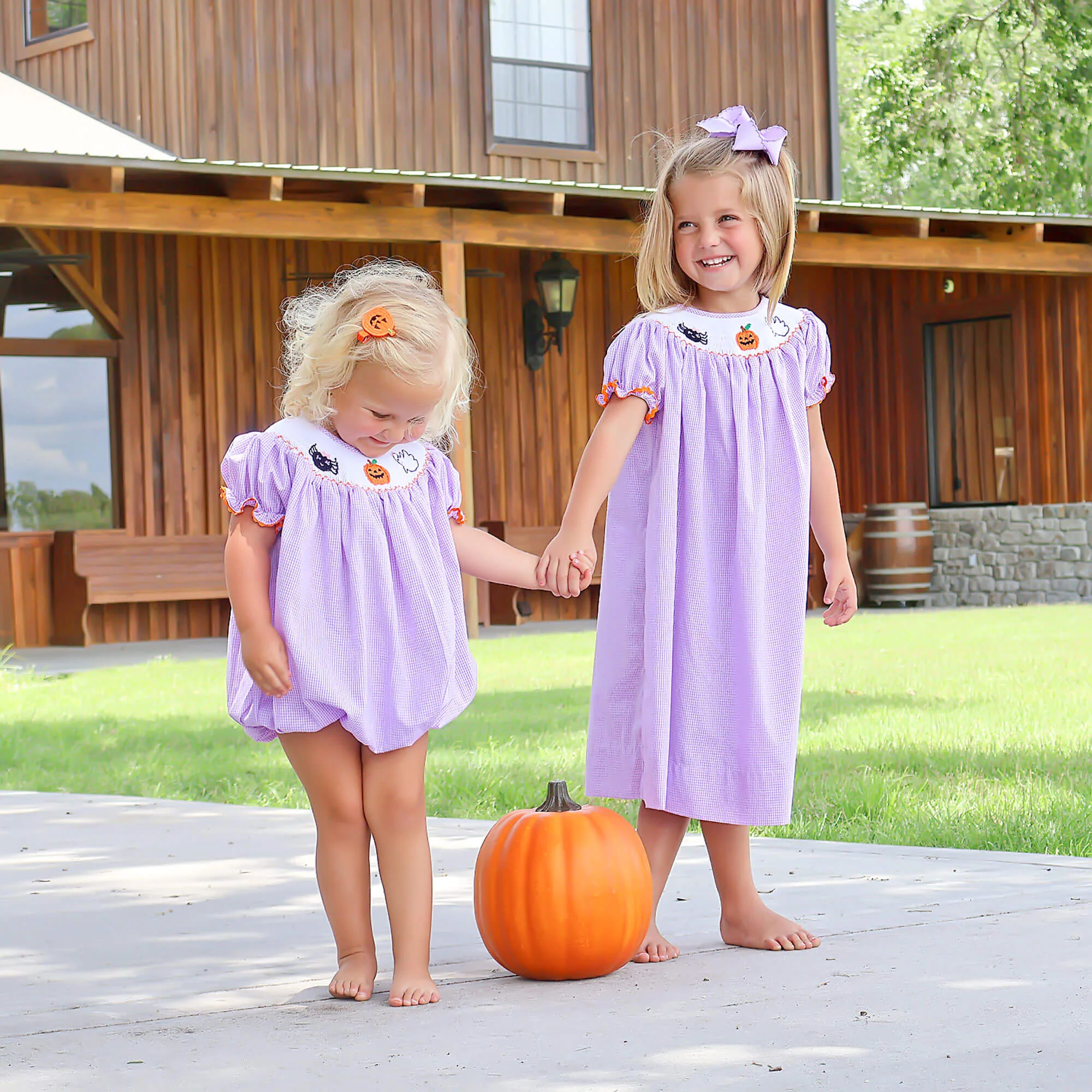 Halloween Smocked Lavender Gingham Bubble - Image 3