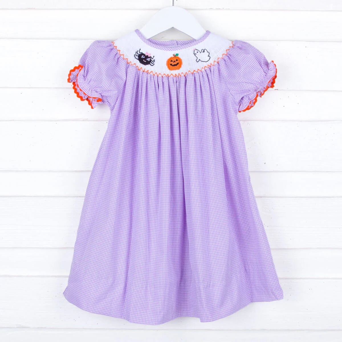 Halloween Smocked Lavender Gingham Dress - Image 2