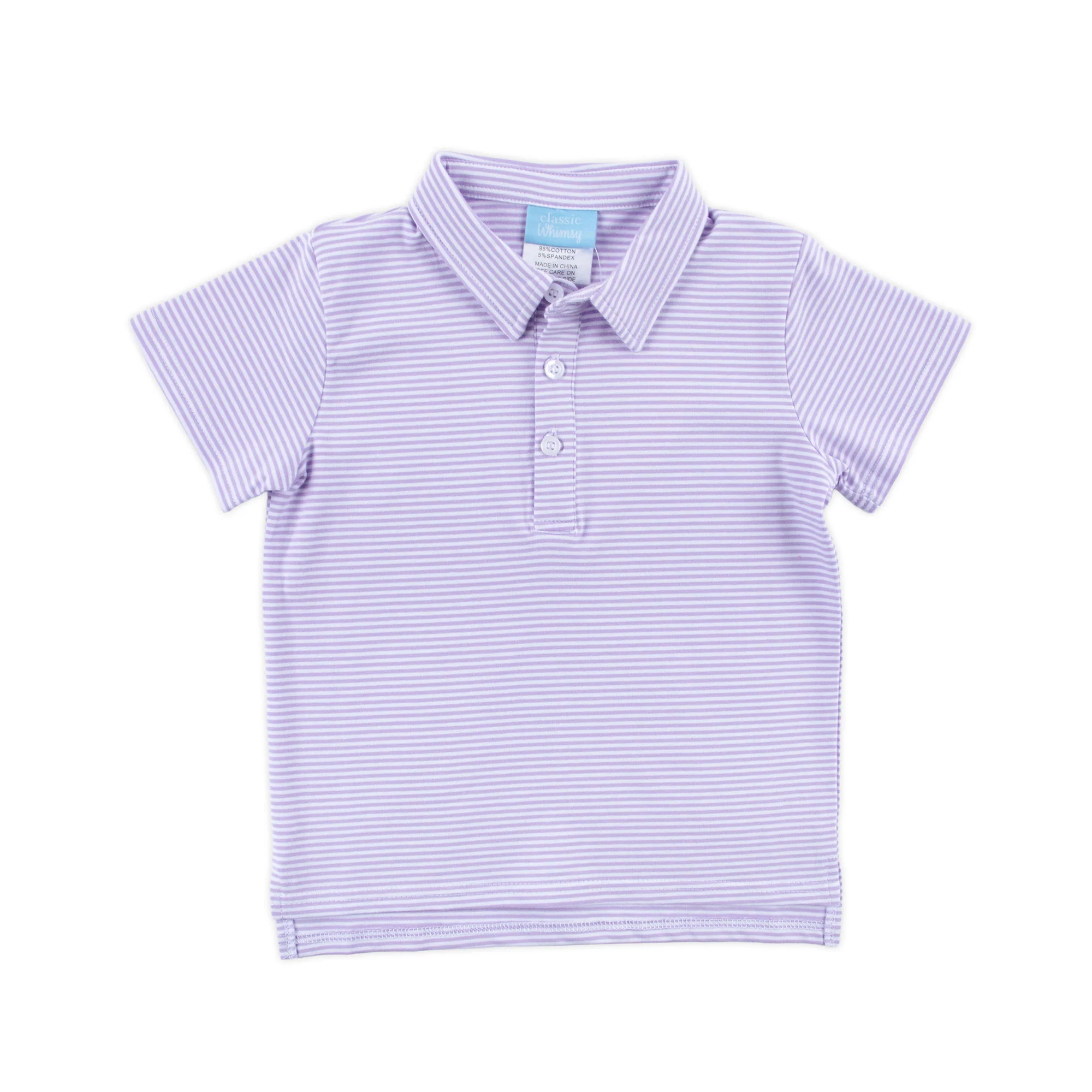 Lavender Stripe Knit Short Sleeve Polo - Image 3