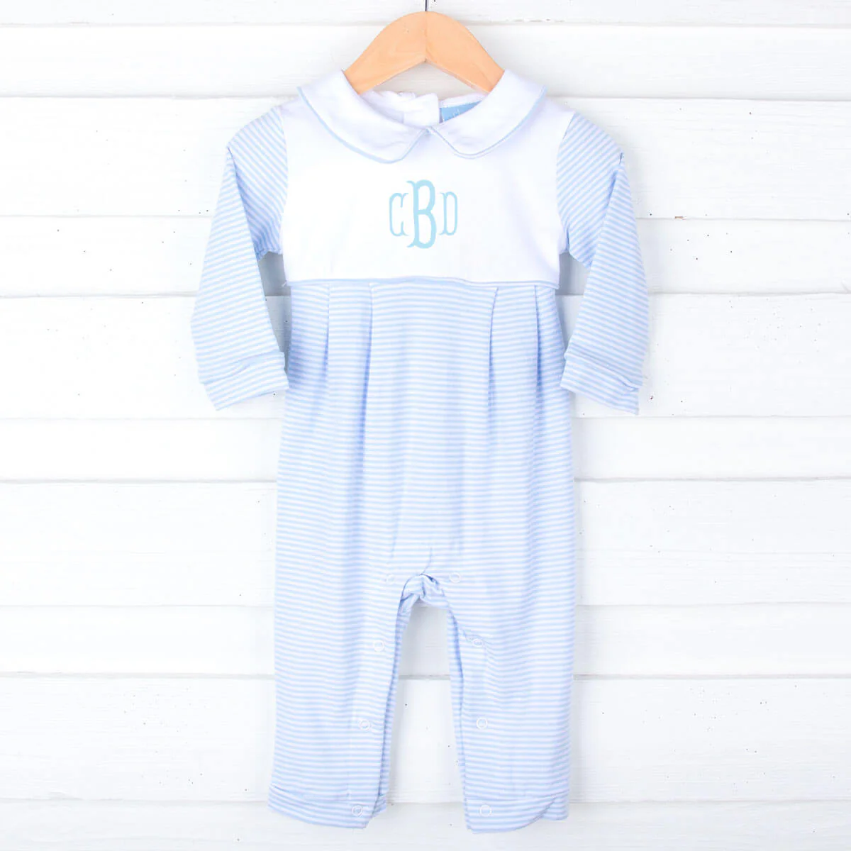 Light Blue and White Stripe Romper - Image 2