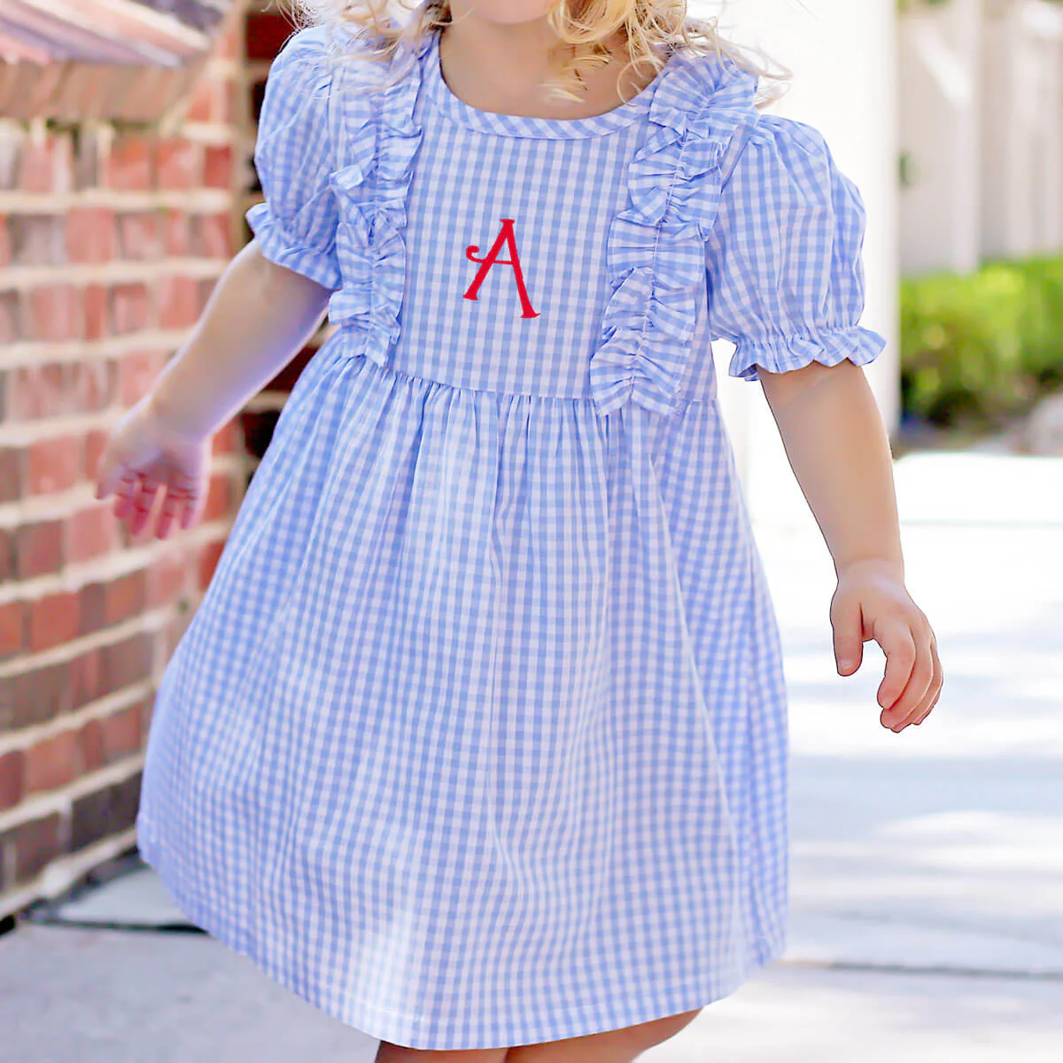 Light Blue Check Ruffle Dress - Image 3