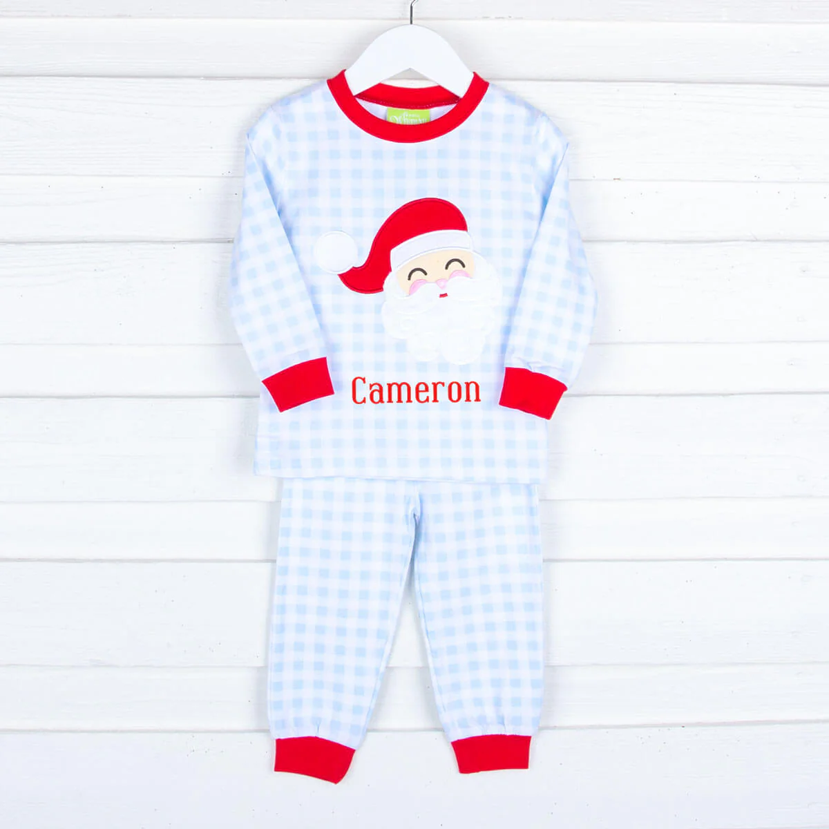 Happy Santa Blue Gingham Pajamas - Image 2