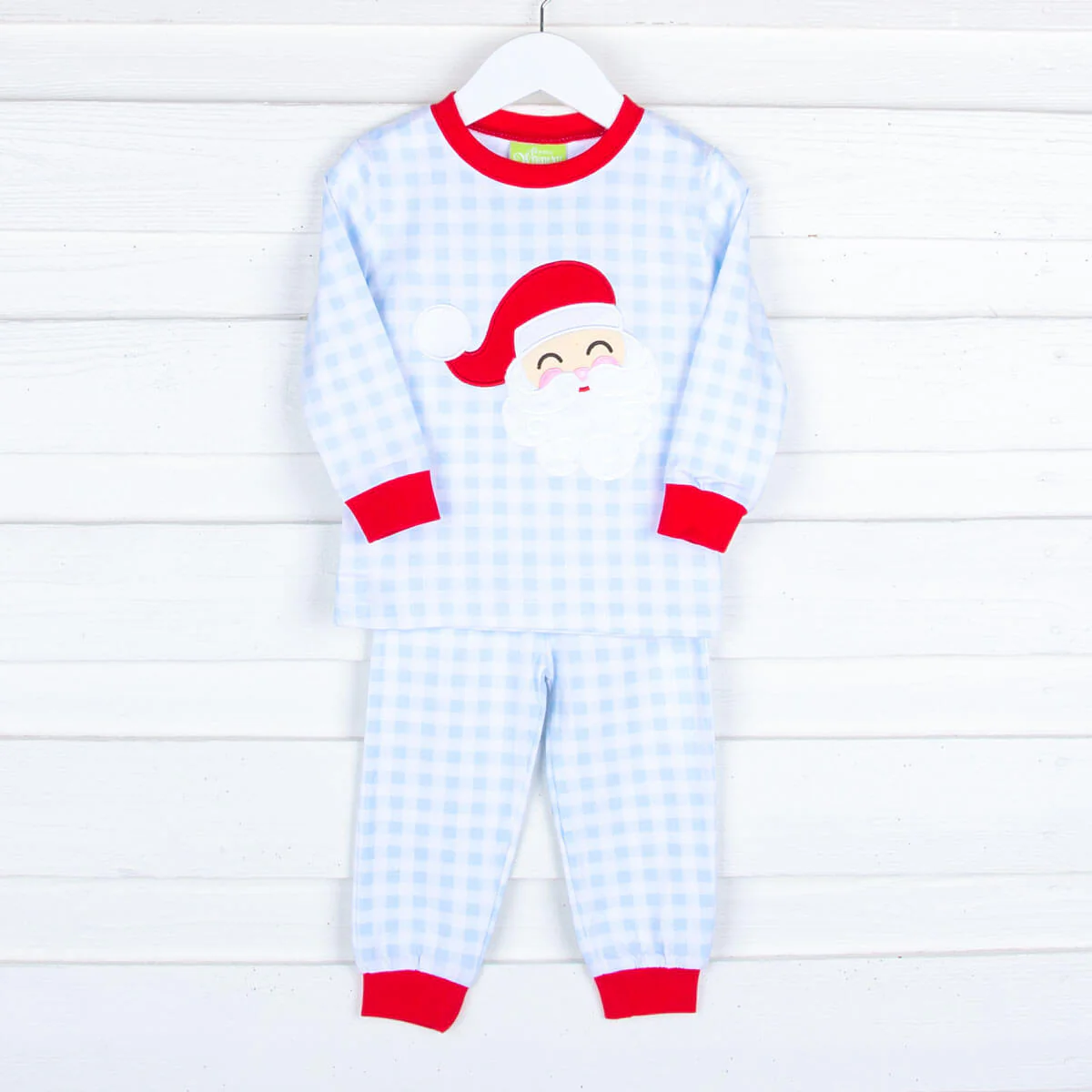 Happy Santa Blue Gingham Pajamas - Image 4