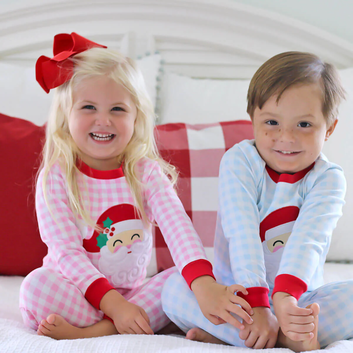 Happy Santa Blue Gingham Pajamas - Image 6