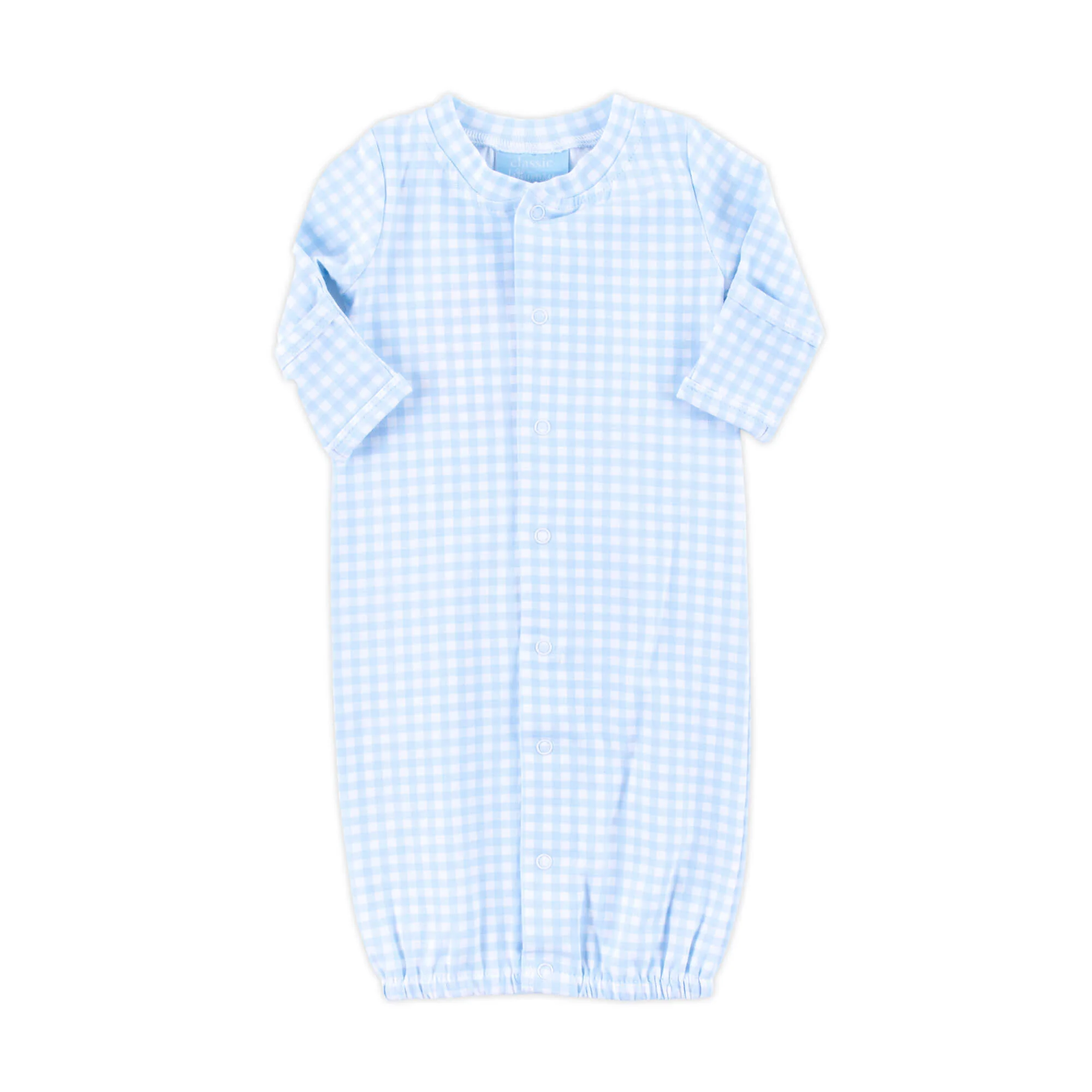Light Blue Gingham Layette Gown - Image 3