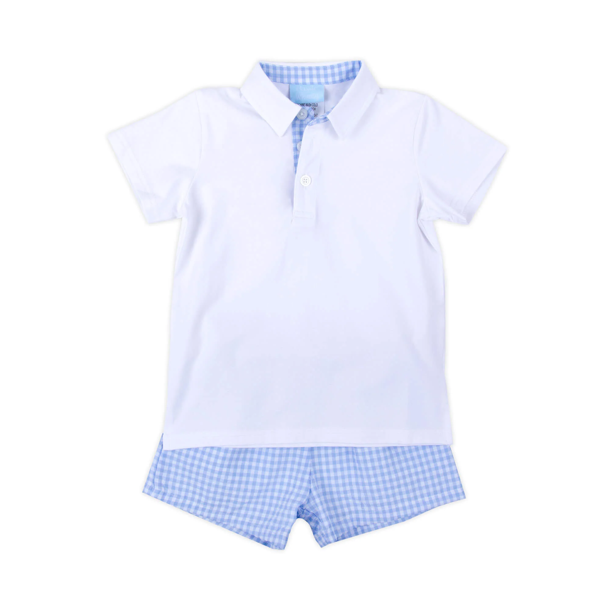 Light Blue Gingham Polo Short Set - Image 2