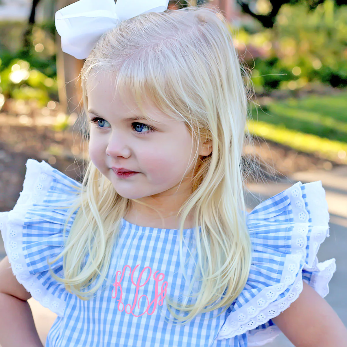 Light Blue Gingham Ruffle Dress - Image 3