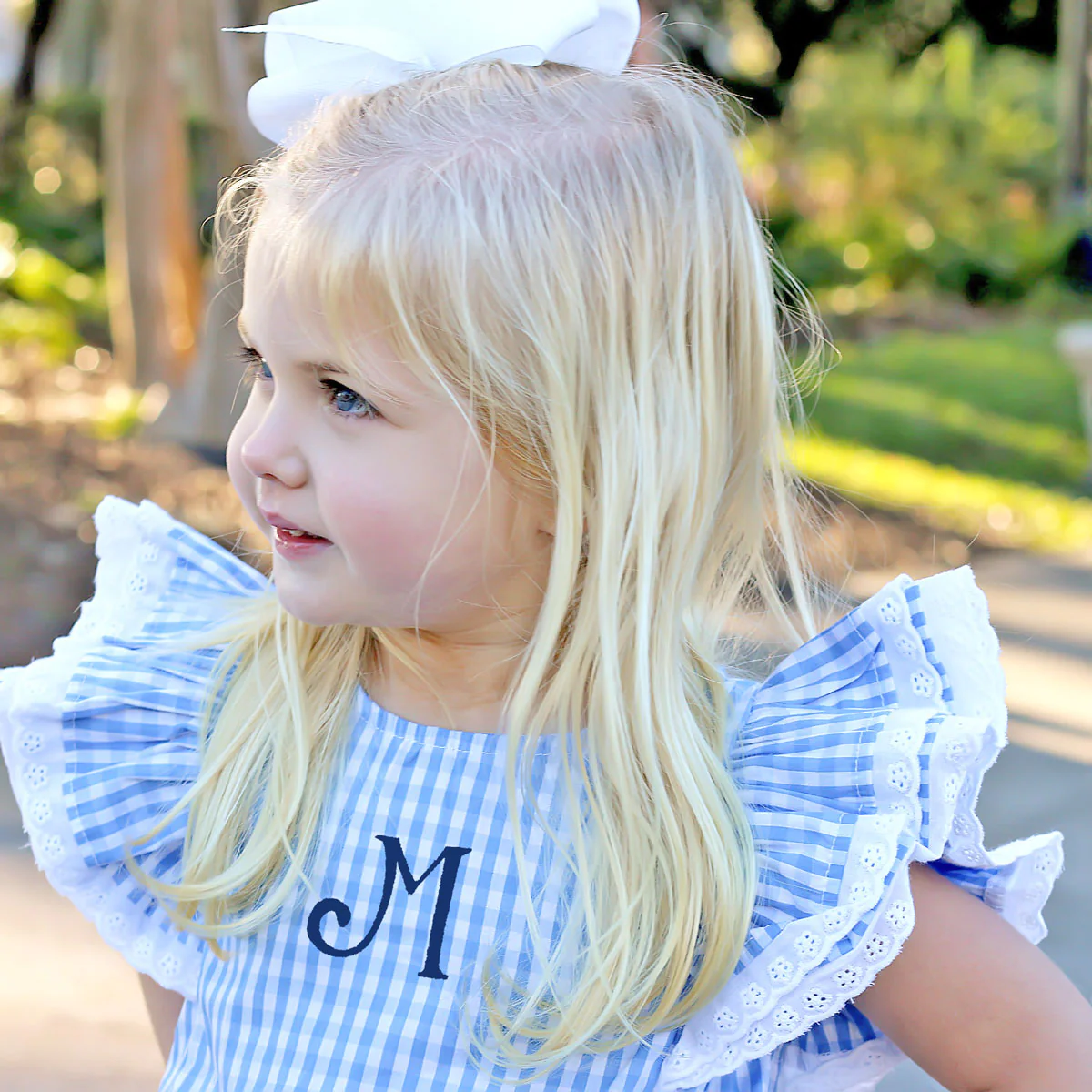 Light Blue Gingham Ruffle Dress - Image 4