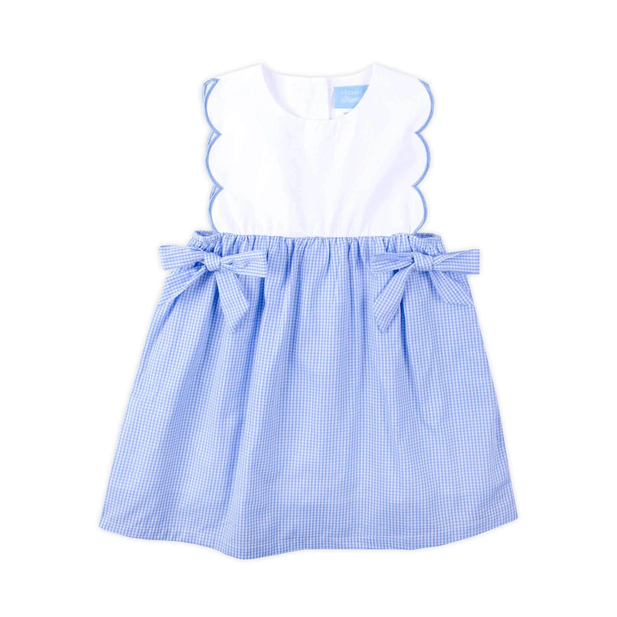 Light Blue Gingham Scalloped Bib Dress - Image 3