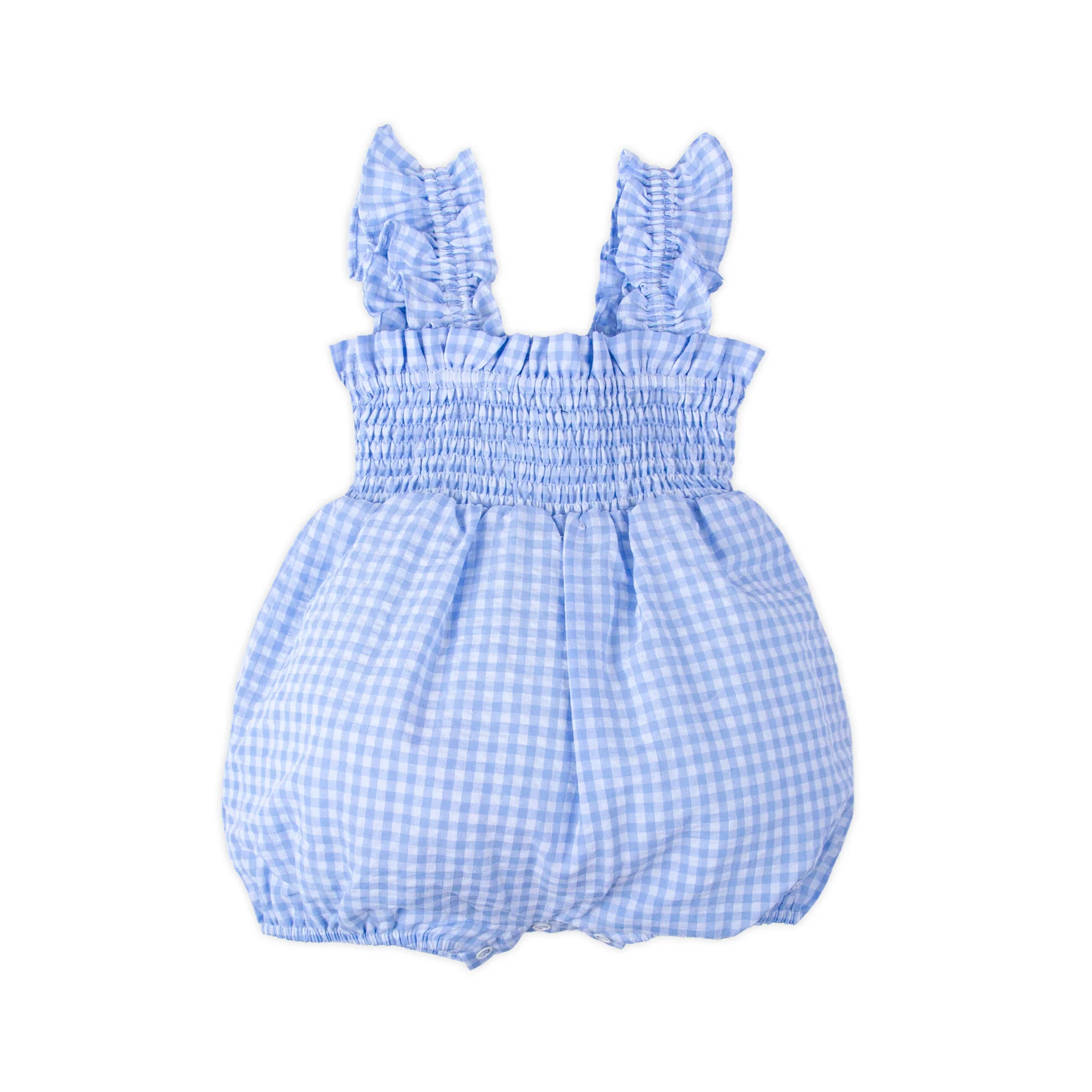 Light Blue Gingham Smocked Hannah Bubble - Image 2