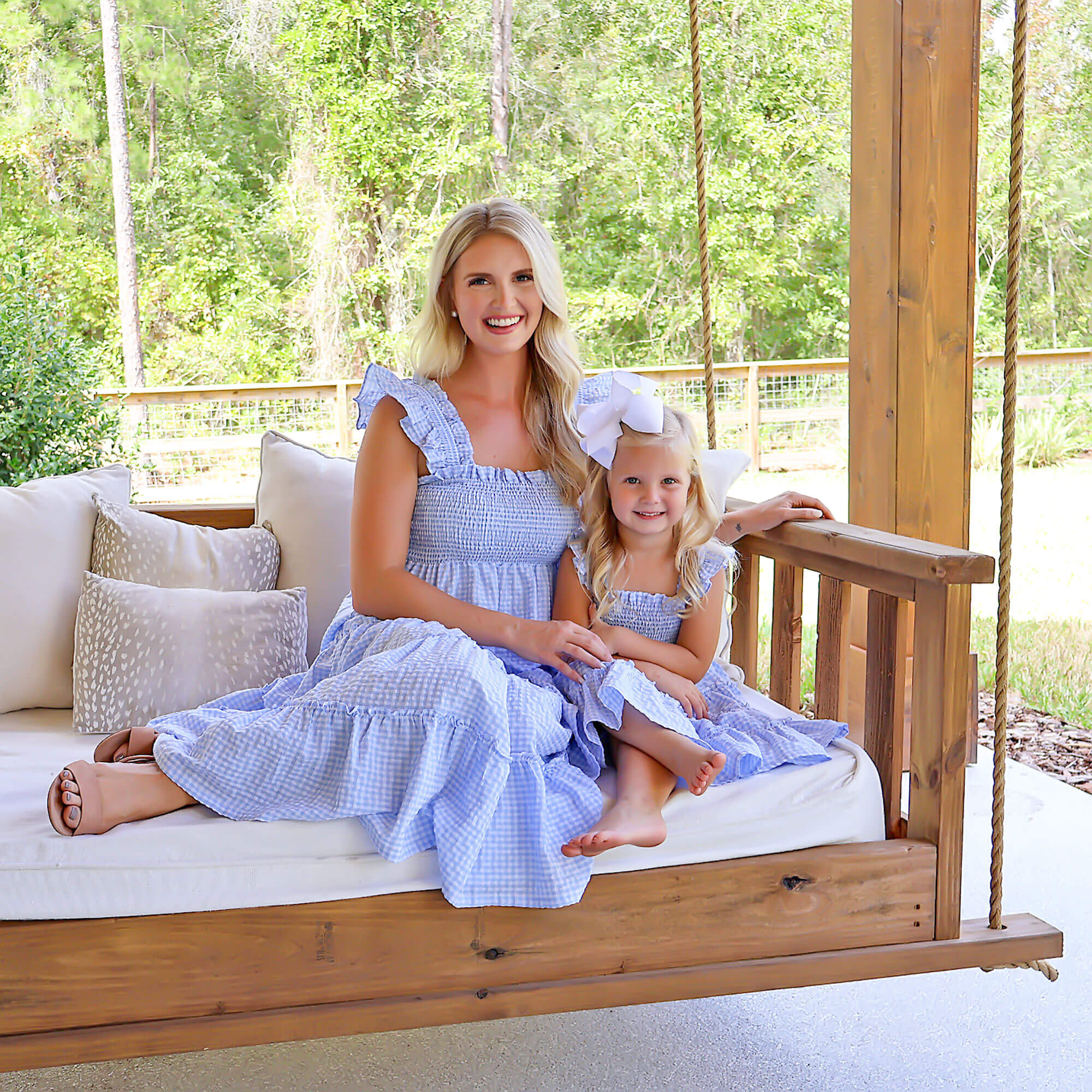 Light Blue Gingham Smocked Willow Women's Dress - Image 3