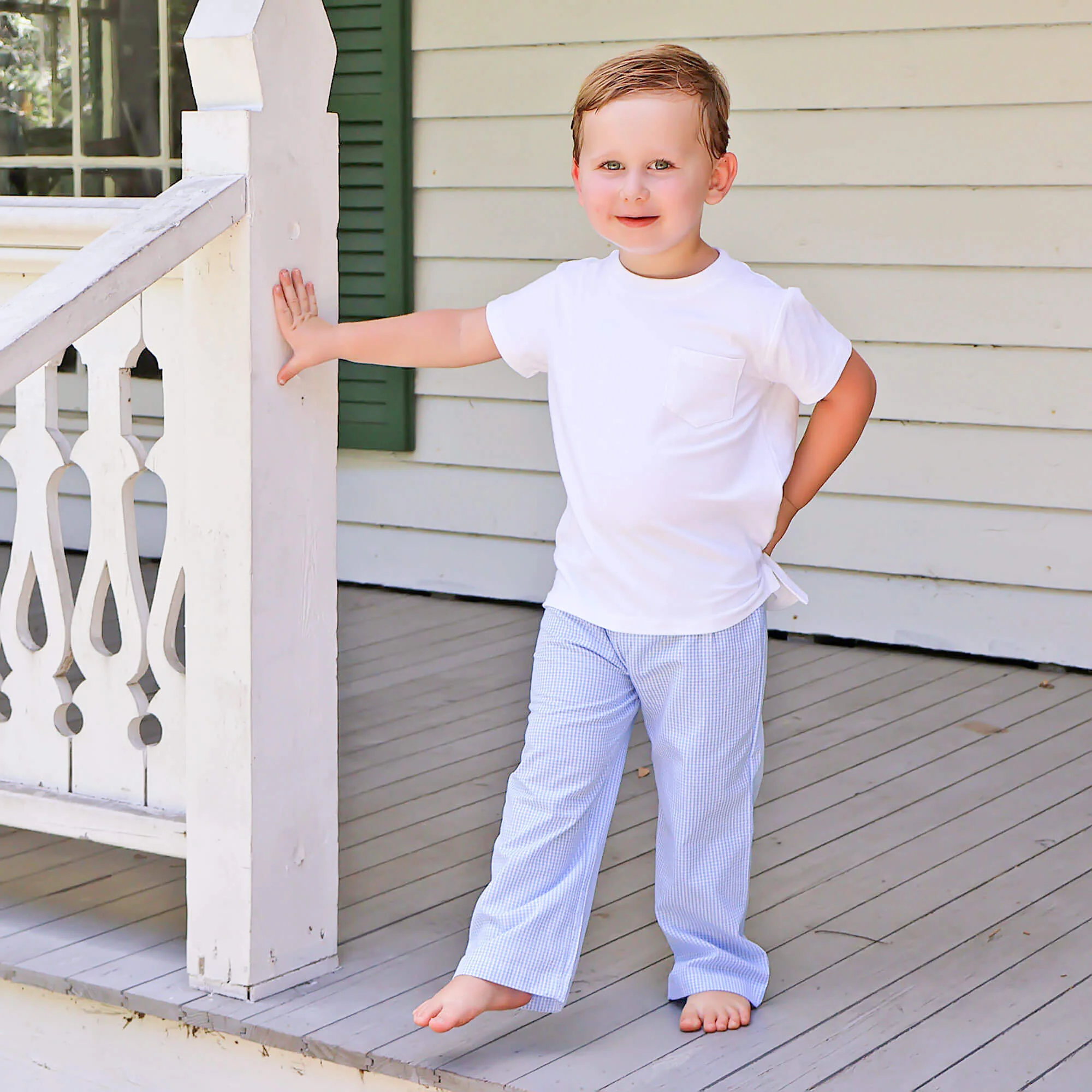 Light Blue Gingham Standard Pants - Image 2