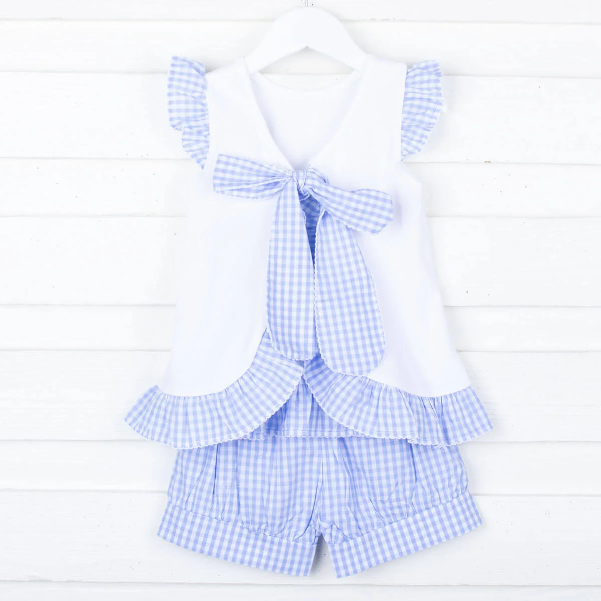 Light Blue Gingham Tie Back Short Set - Image 3
