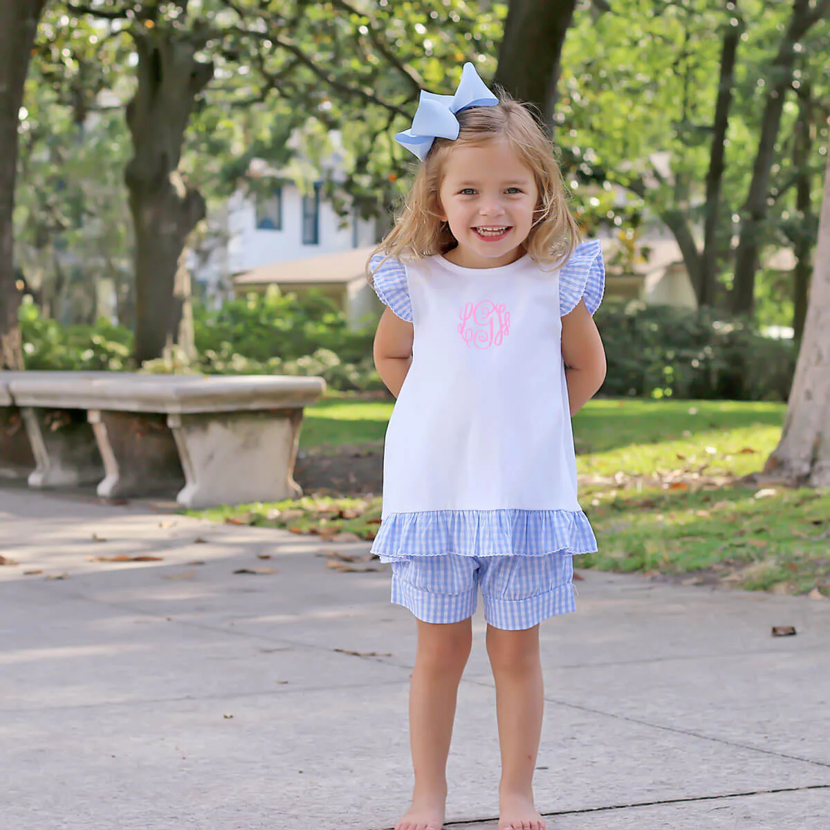 Light Blue Gingham Tie Back Short Set - Image 4