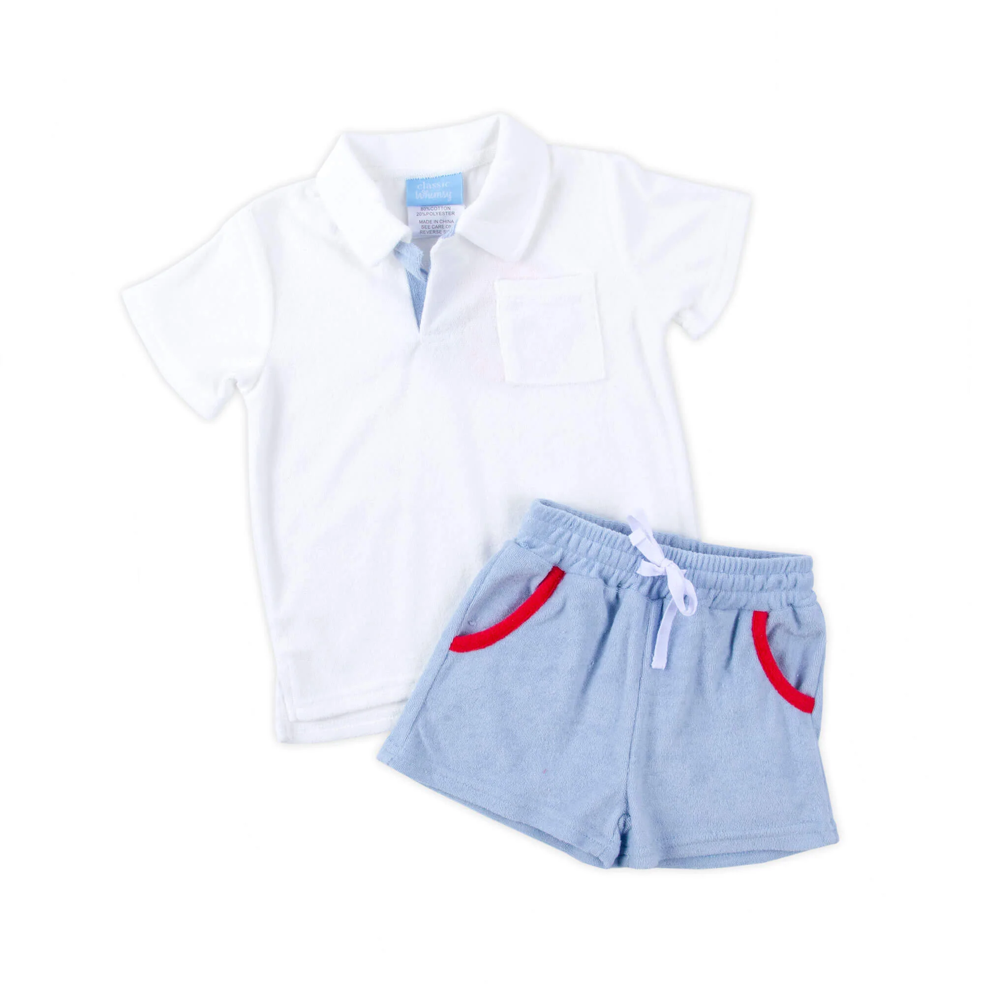 Light Blue & Red Terry Polo Short Set - Image 3