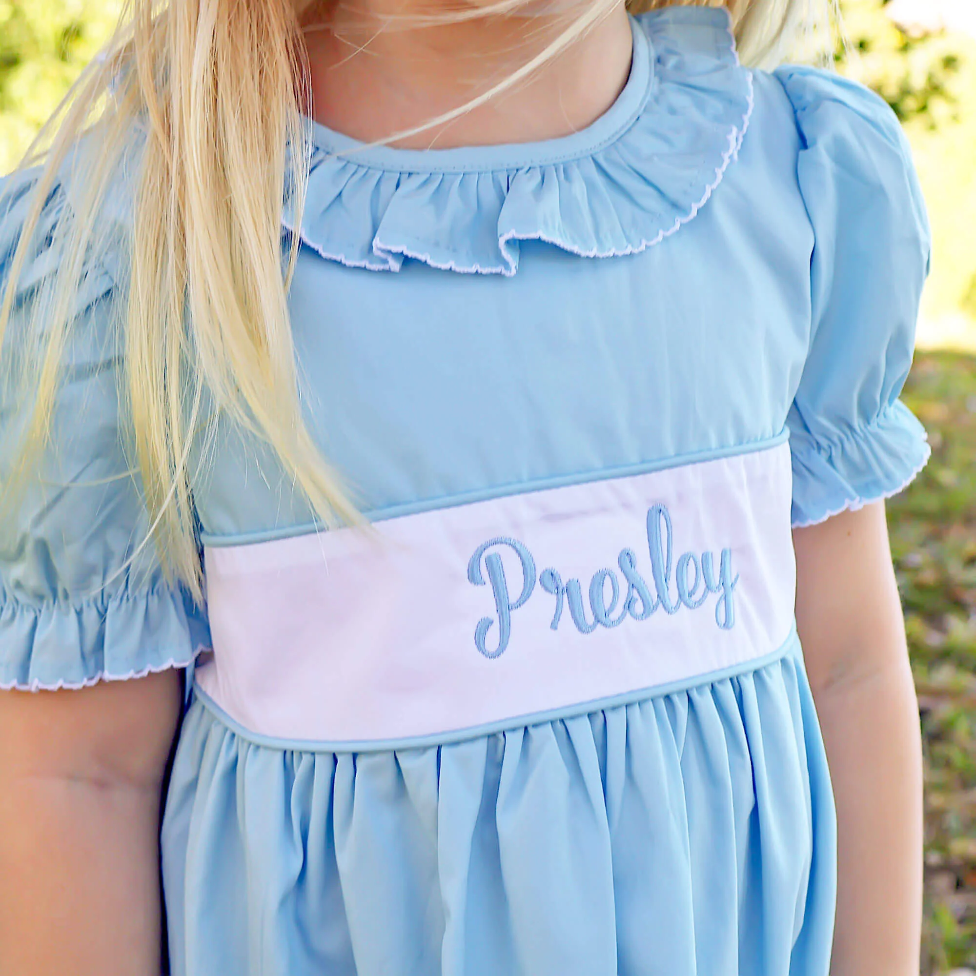 Light Blue Ruffle Collared Dress - Image 2