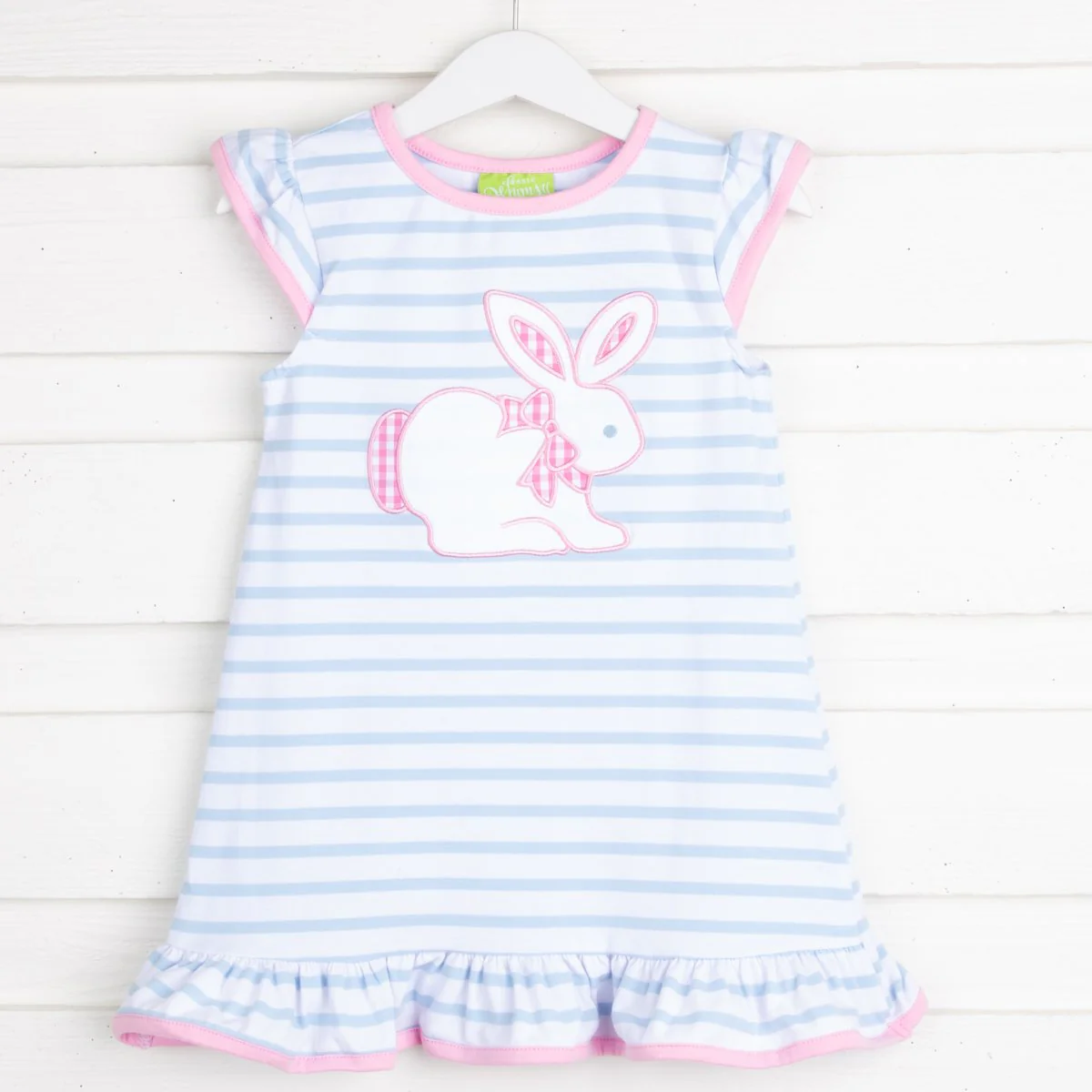 Light Blue Stripe Bunny Knit Ruffle Dress - Image 2