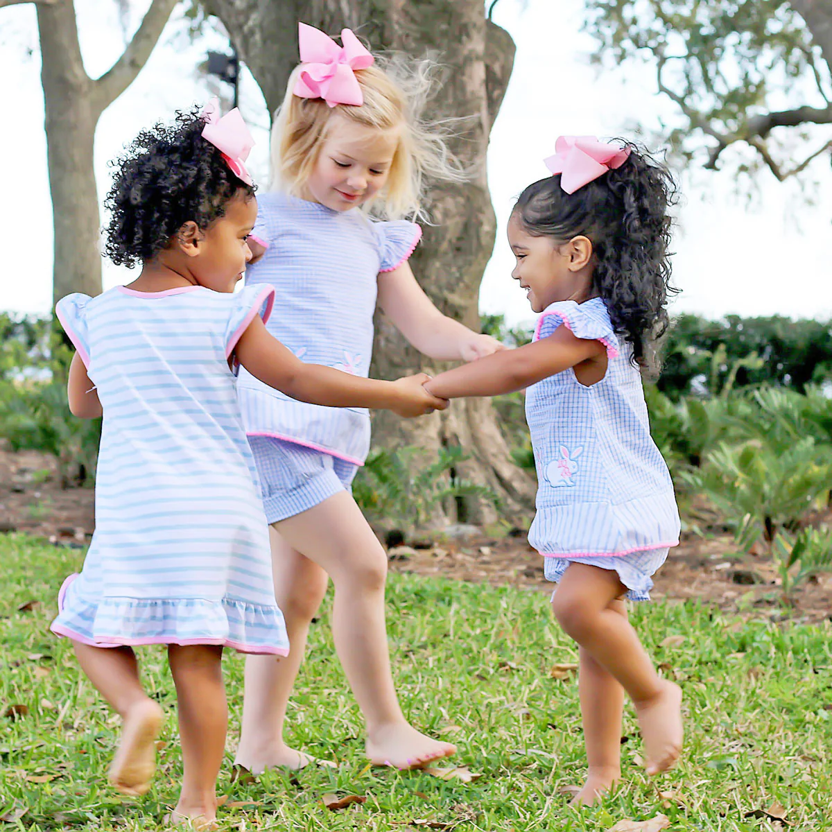 Light Blue Stripe Bunny Knit Ruffle Dress - Image 3